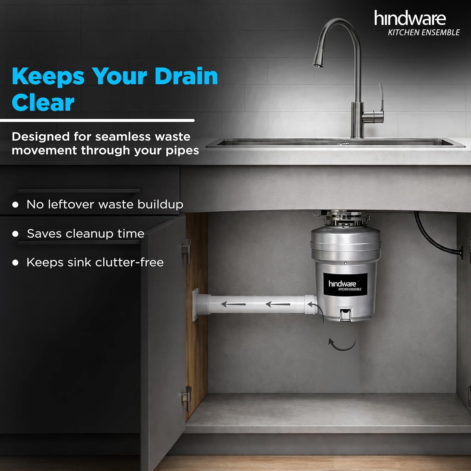 हिंदवेयर FWD-04 फ़ूड वेस्ट डिस्पोजर स्टैंडर्ड-0.5HP (सिल्वर)