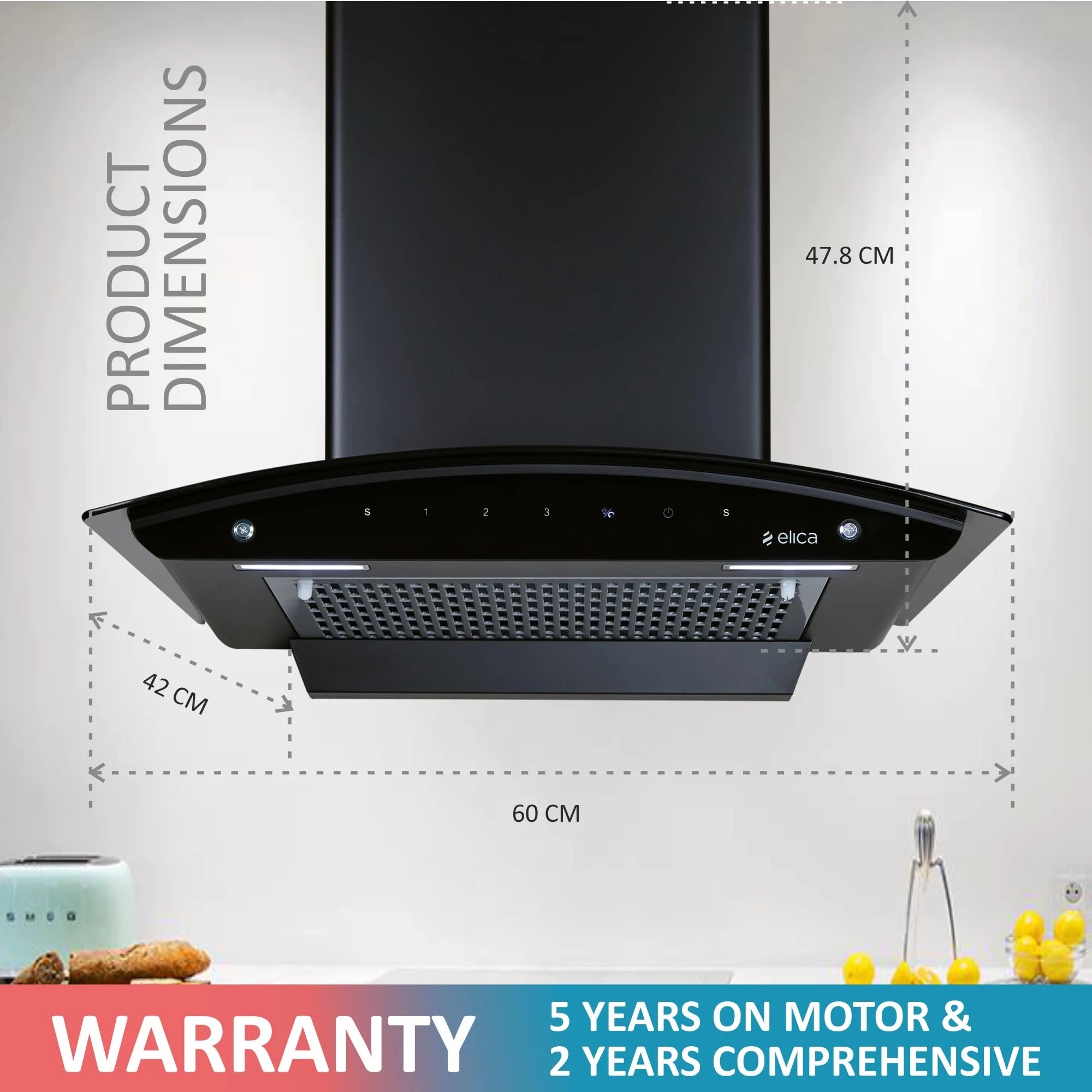 Elica 60 cm 1200 m3/hr Filterless Autoclean Kitchen Chimney (FL 600 SLIM HAC MS NERO, Motion Sensor Control, Black)