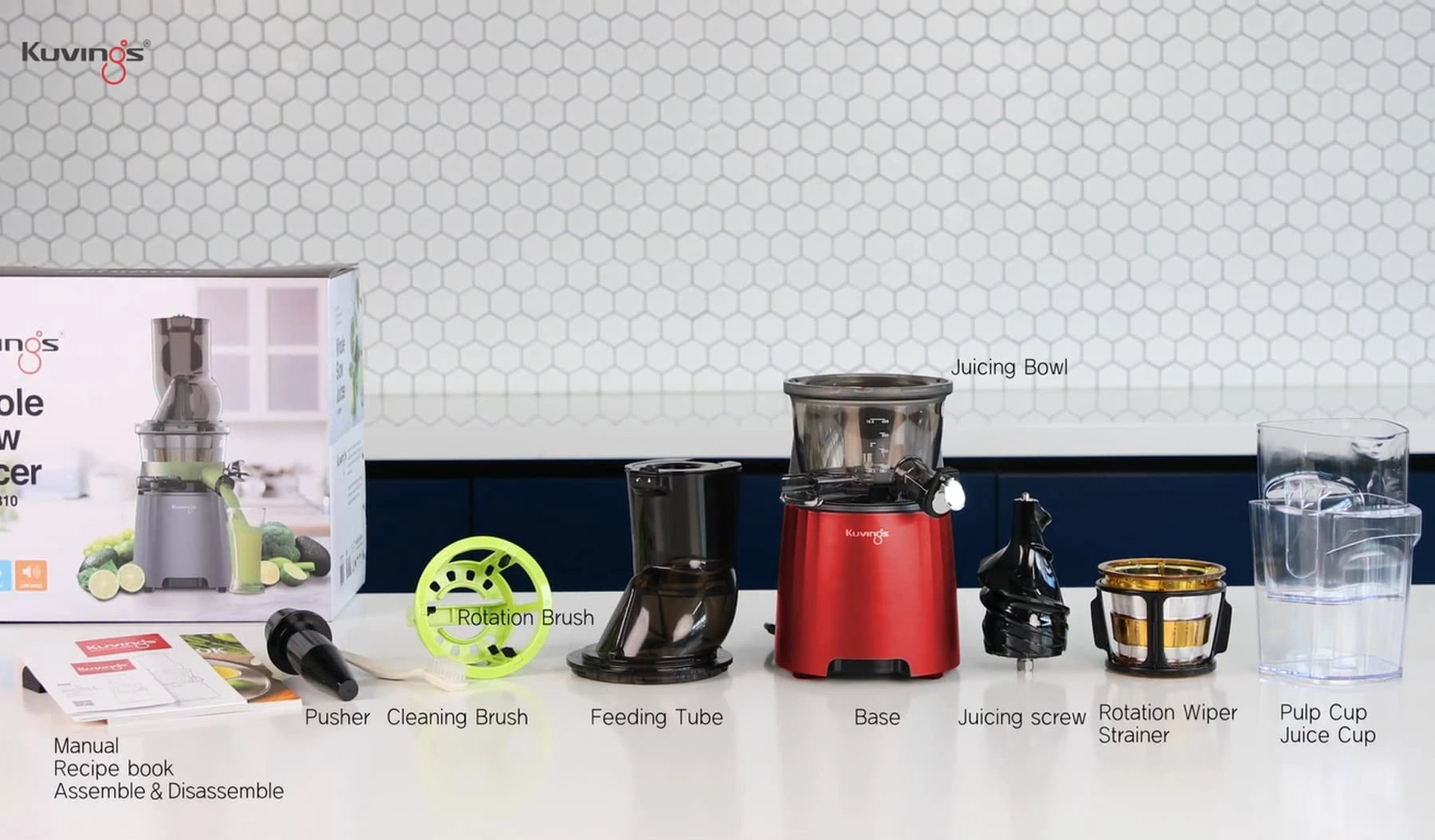 Kuvings EVO810 Red Professional Cold Press Whole Slow Juicer, World's Only Juicer with Patented Rubber & Silicon-Free Technology, All-in-1 Fruit & Vegetable Juicer,(EVO810 Red)