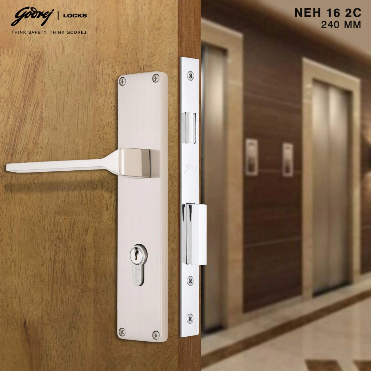 Godrej door locks 240 mm Door Handle set with Lock Body 2C 5989