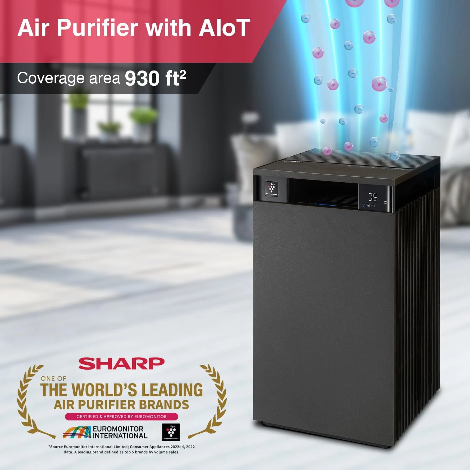 SHARP Air Purifier FX-S120M-H | Wi-Fi, Remote, PM 2.5, Real Time Air Quality, Temp, Humidity, Filter Life Indicator