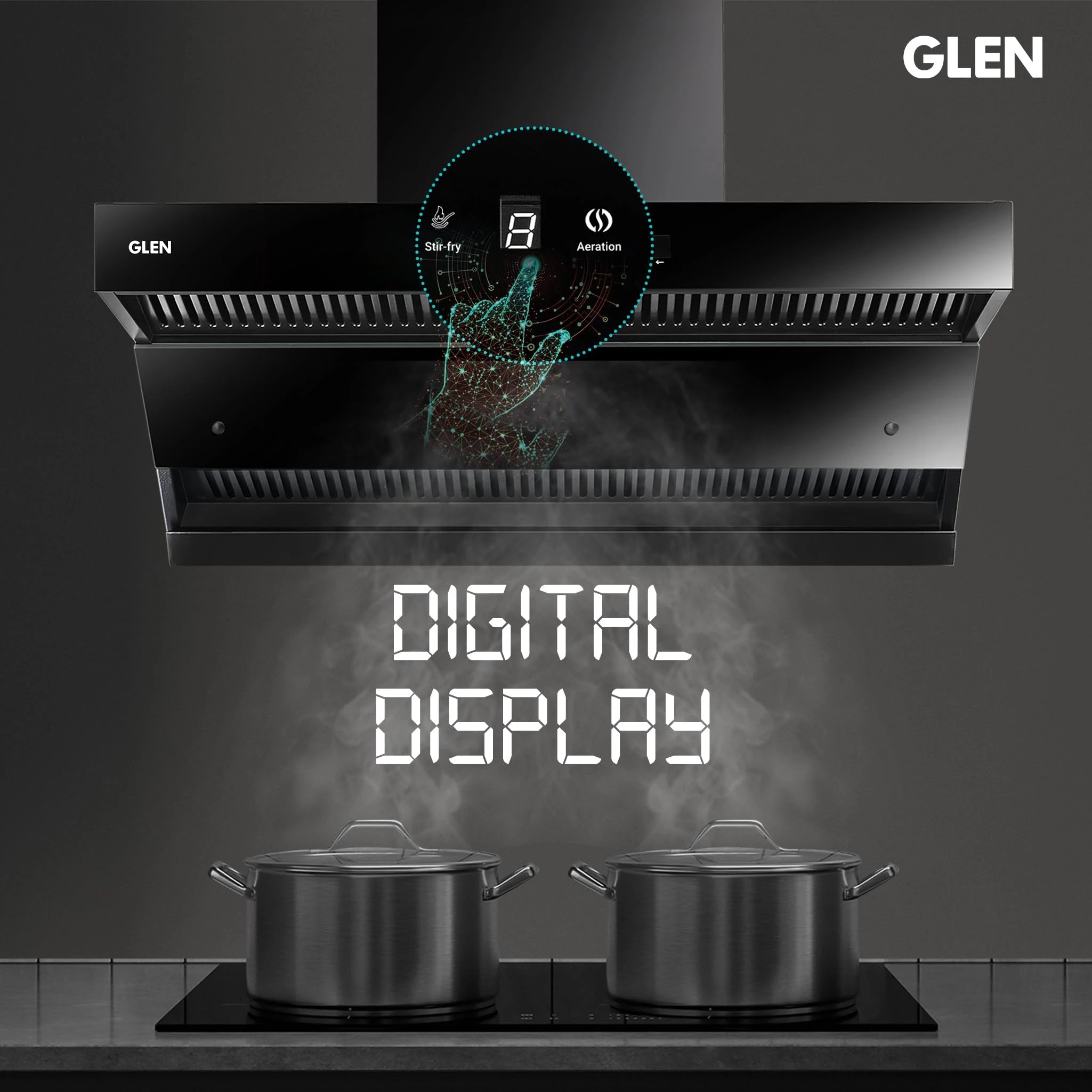 Glen Auto Clean Chimney with Double Draft Suction and Heat Sensor, BLDC Motor 60cm 1600 m3/h - Black (CH 6076 HSR DC AC)