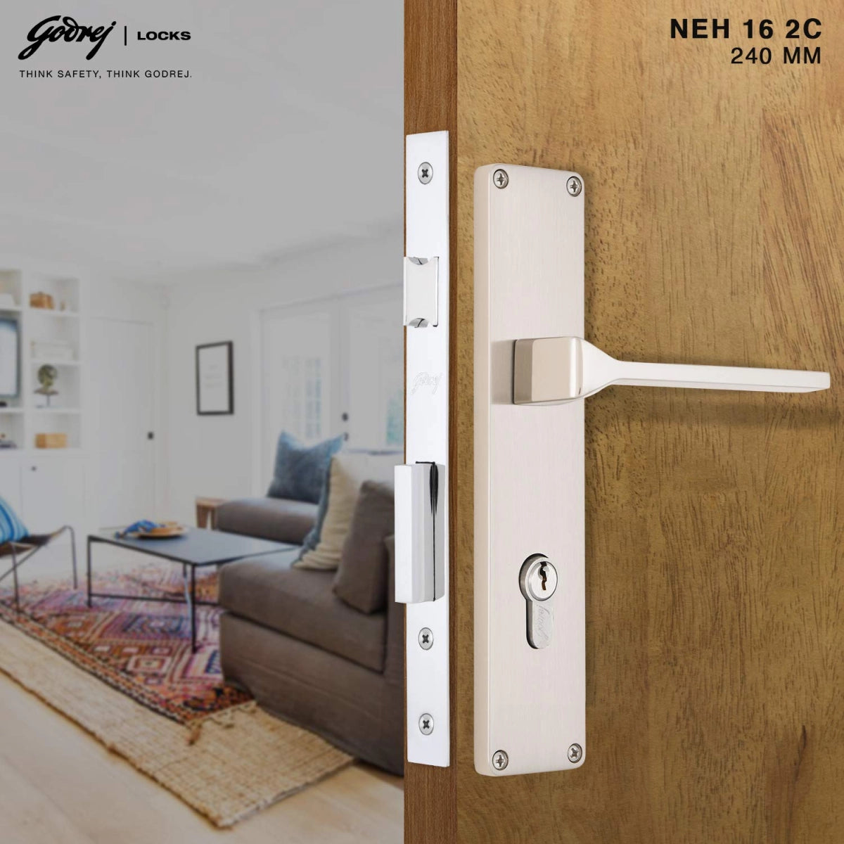 Godrej door locks 240 mm Door Handle set with Lock Body 2C 5989