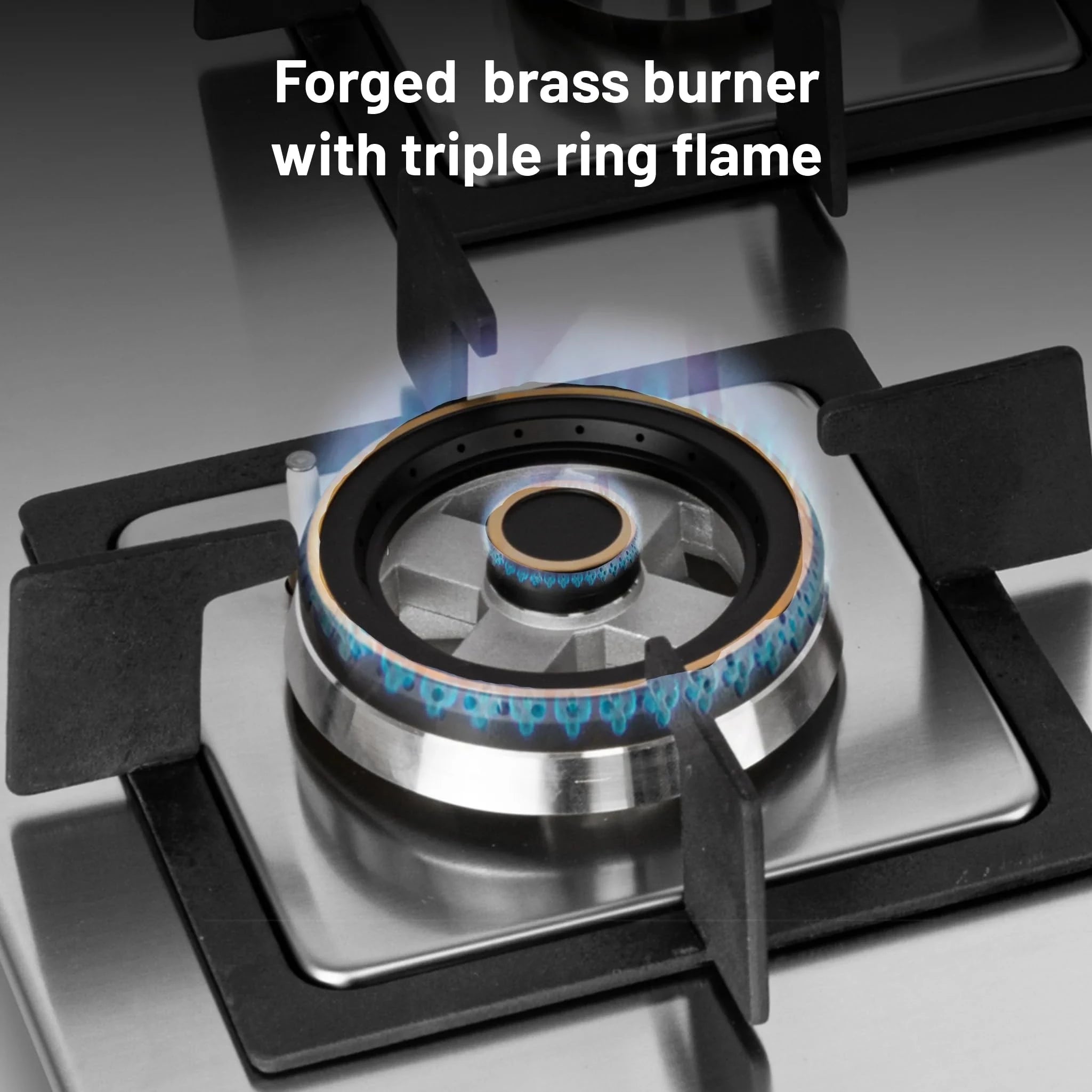 Glen Hob Top 4 Burner Stainless Steel | Built In Hob 4 Burner Gas Stove Auto Ignition | Mini Triple Ring & Double Ring Brass Burners | hob gas stove 4 burner stainless steel (BH1074SQHTSSDBMT70)