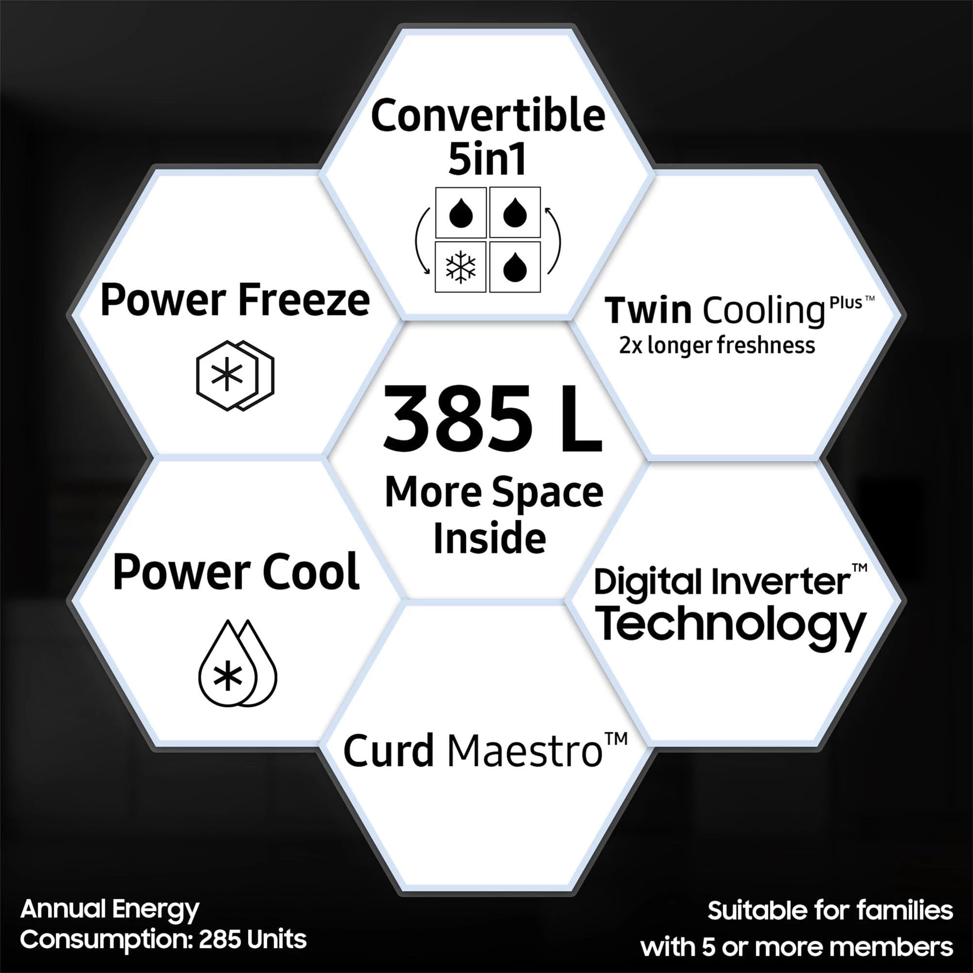 Samsung 376L 2 Star Inverter Frost-Free Convertible 5 In 1 Curd Maestro Double Door Refrigerator Appliance (RT42C5C52DX/HL,Luxe Brown)