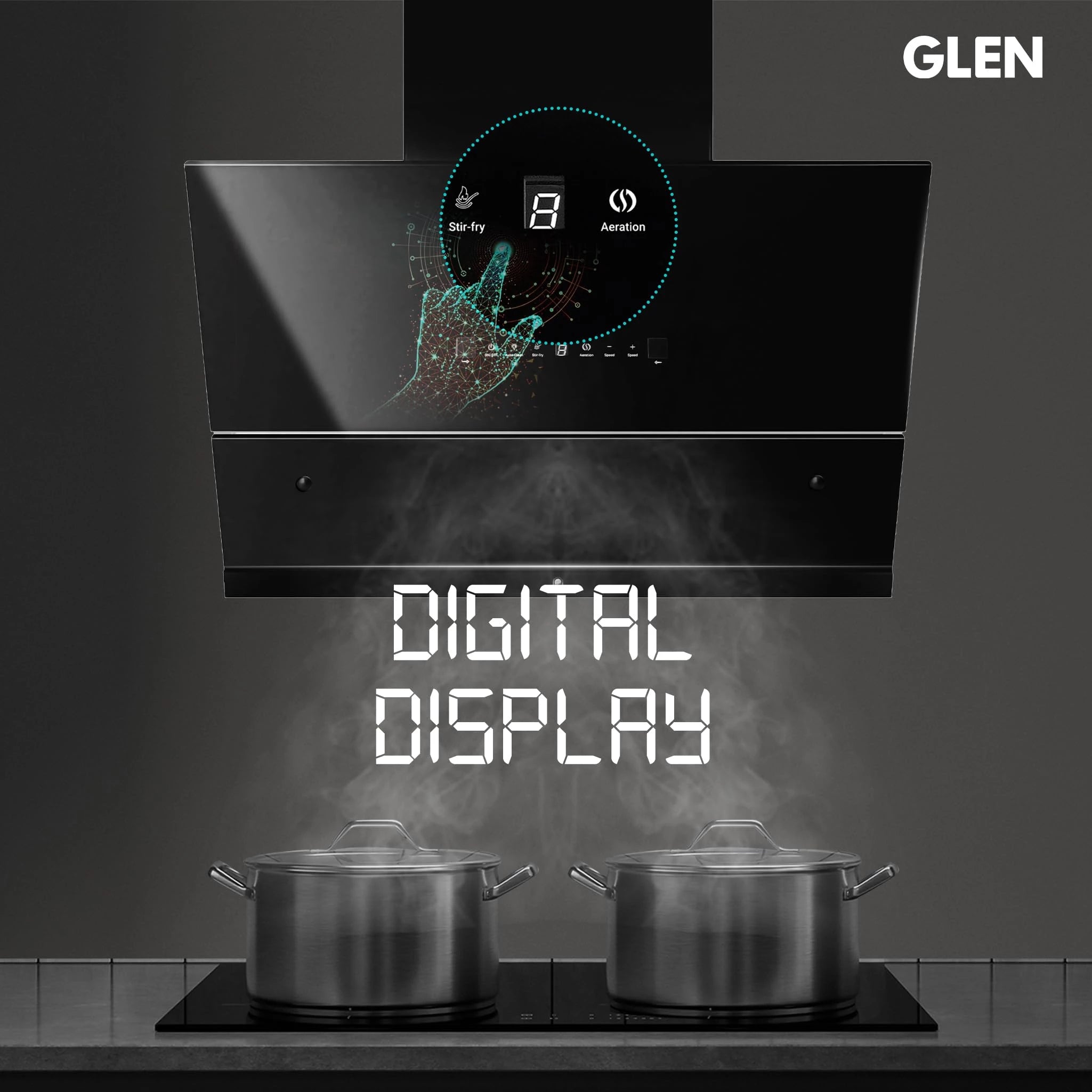 Glen Chimney Auto Clean Glass Chimney for Kitchen Filter-less with Heat Sensor, BLDC Motor 1600 m³/h - 75cm (CH 6065 HSR BLDC BL AC)