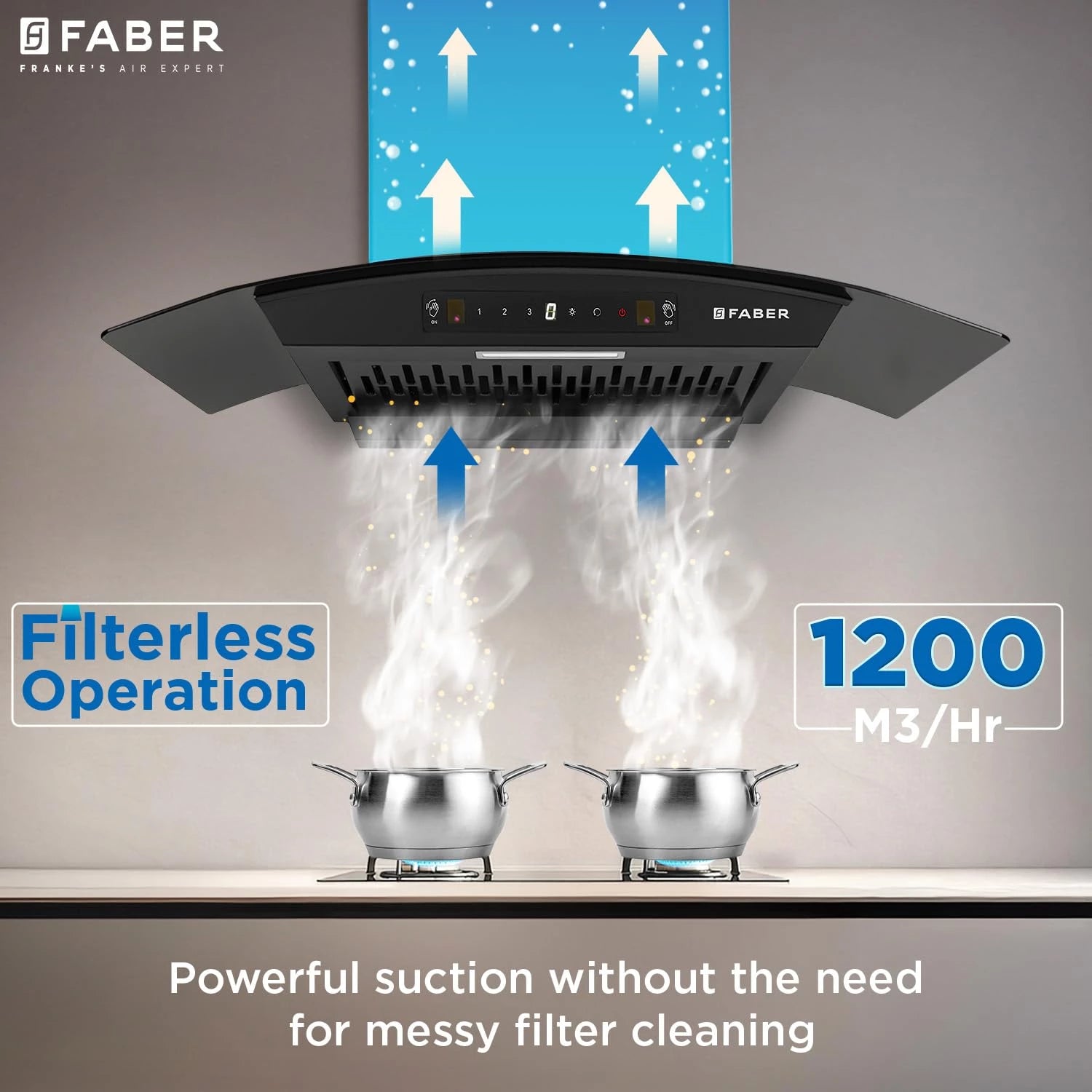 Faber Hood Venice 75 cm 1200 m³/hr Autoclean Curved Chimney| Filterless with Oil Collector |8 Yrs Motor & 2Yrs Comprehensive Warranty by Faber | Touch & Gesture Control | Hood Venice IN HC SC FL BK 75