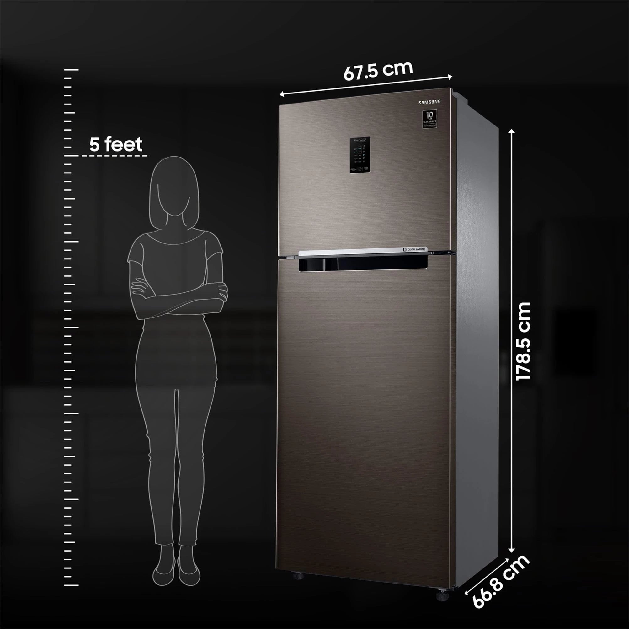 Samsung 376L 2 Star Inverter Frost-Free Convertible 5 In 1 Curd Maestro Double Door Refrigerator Appliance (RT42C5C52DX/HL,Luxe Brown)