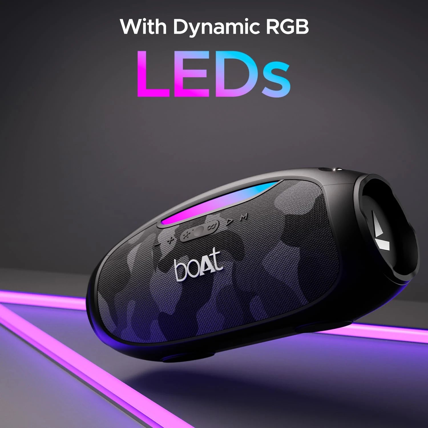 boAt Stone 1800 Bluetooth Speaker with 90 W RMS Sound, RGB LEDs, EQ Modes, IPX6,BT v5.3,Multi- Compatibility– Aux&USB, Playback time Up to 5 Hours & Type C Charging(Camo Black)
