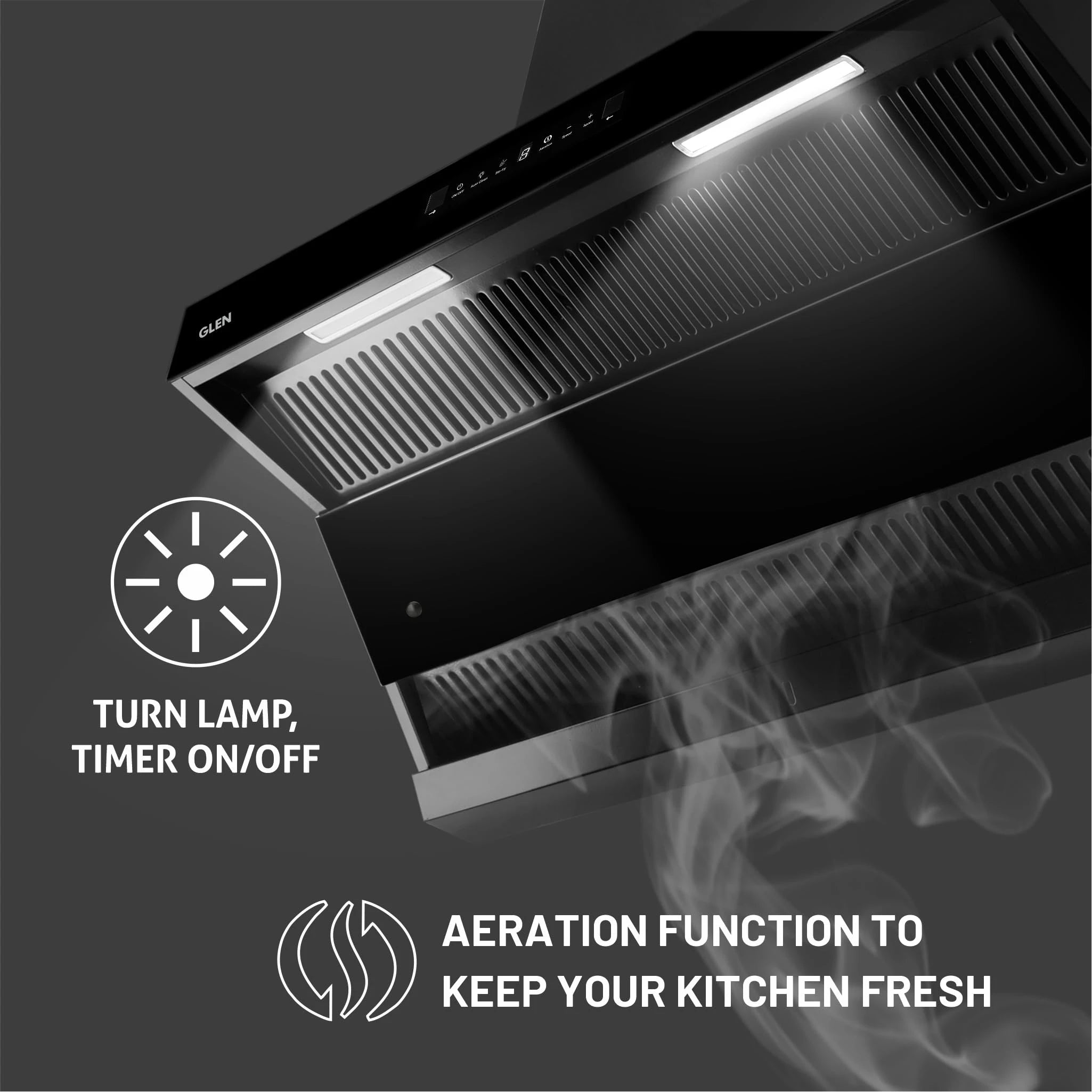 Glen Auto Clean Chimney with Double Draft Suction and Heat Sensor, BLDC Motor 60cm 1600 m3/h - Black (CH 6076 HSR DC AC)