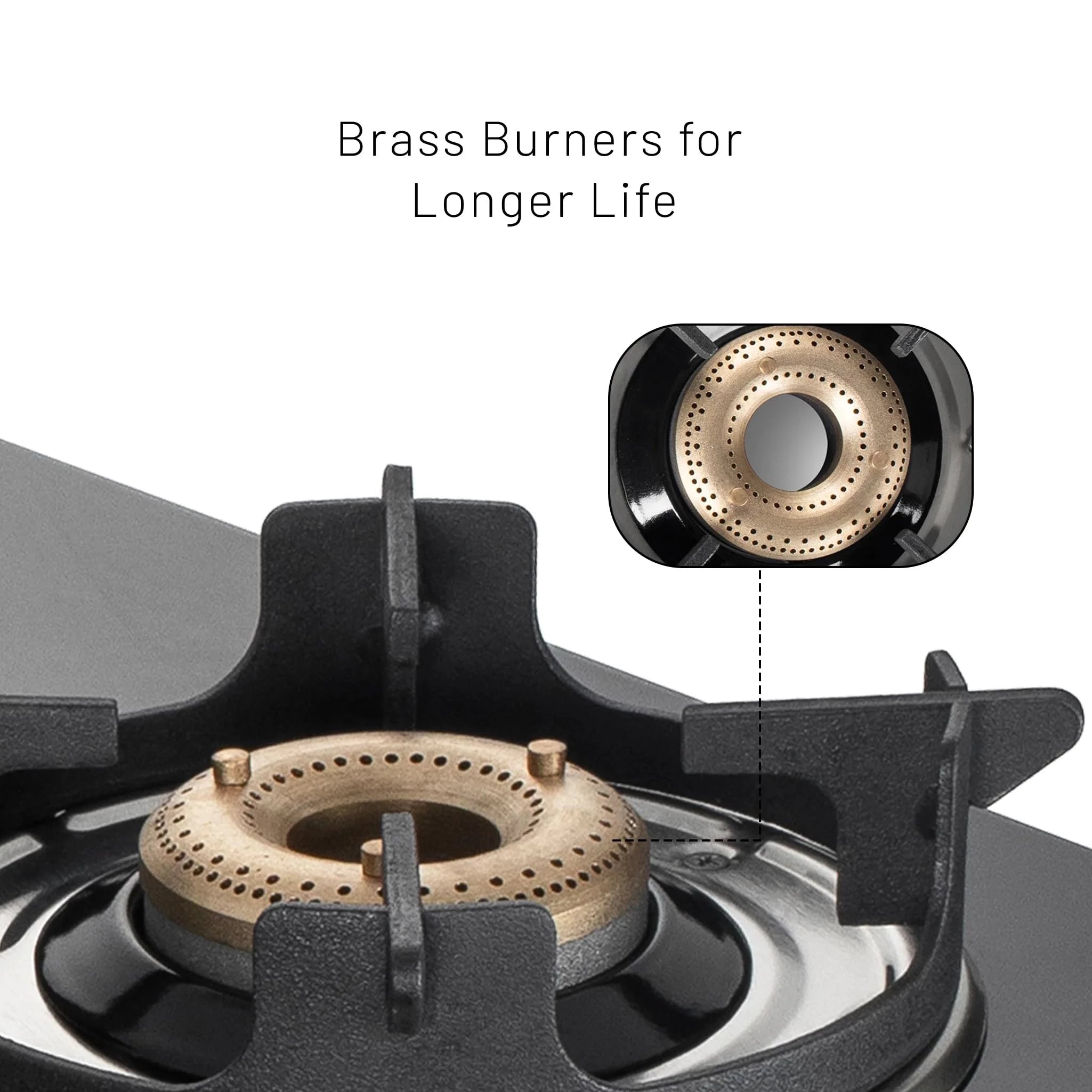 Glen 4 Burner Glass Gas Stove | High Flame Forged Brass Burners | Crown Pan Supports | Toughened Glass Top | ISI Certified | Black (CT1044GTBBBLHFCP)