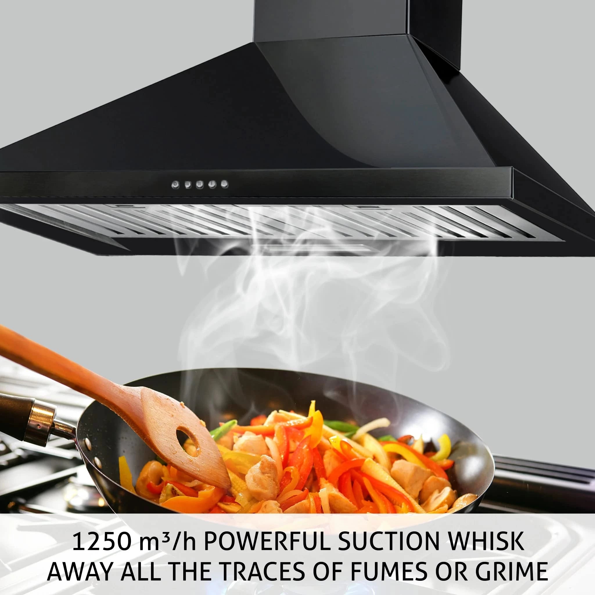 Glen Electric Kitchen Chimney With 7 Year Warranty On Motor, Pyramid Shape Baffle filters Italian Motor, 60cm 1250 m3/h - Black (6054BL60DX)