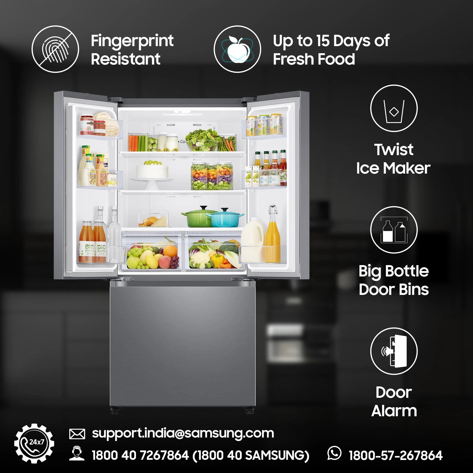 Samsung 550 L, Convertible, Digital Inverter, Frost Free French Door Refrigerator (RF57A5032S9/TL, Silver, Refined Inox)