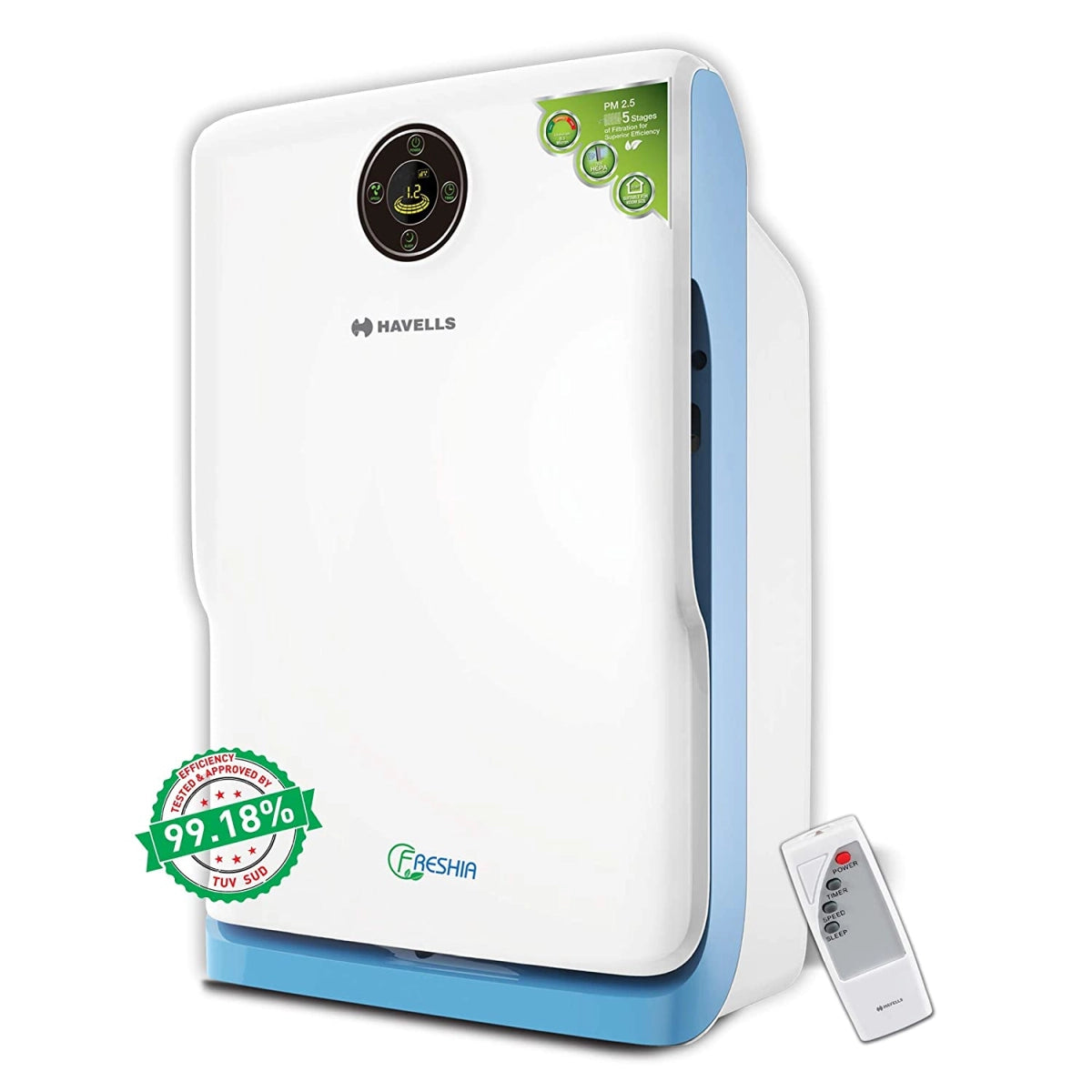 Havells Freshia AP-20 40-Watt Air Purifier with Remote (White/Blue)
