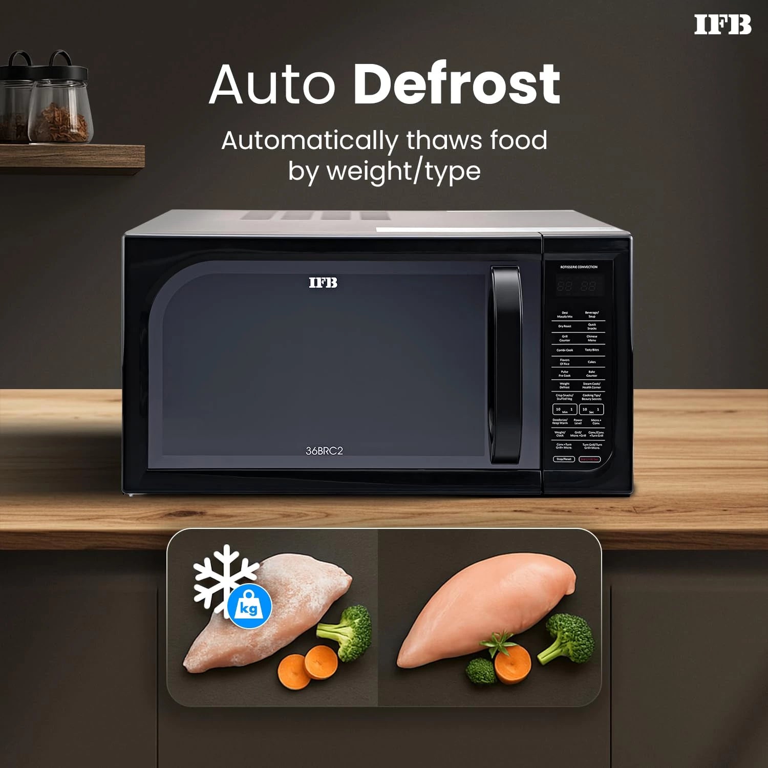 IFB 36BRC2 Rotisserie Convection Microwave Oven, 36L, 1000W, 125 Auto Cook Menus, Black
