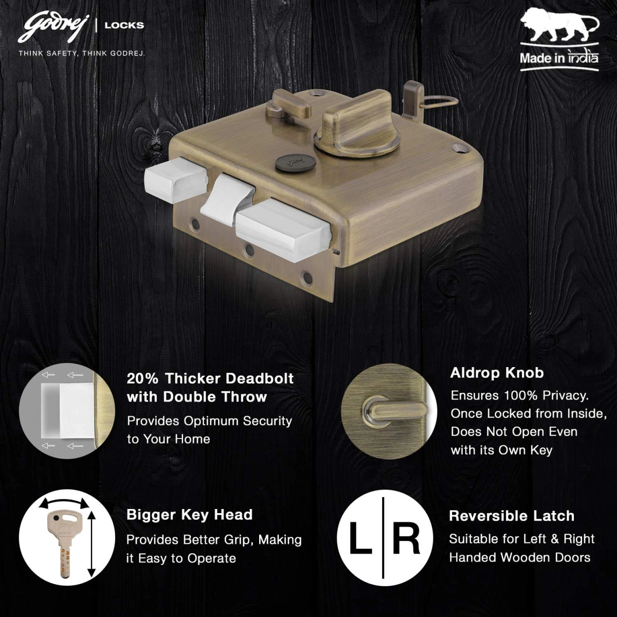 Godrej Ultra XL+ Tribolt 1CK outside opening Antique Brass