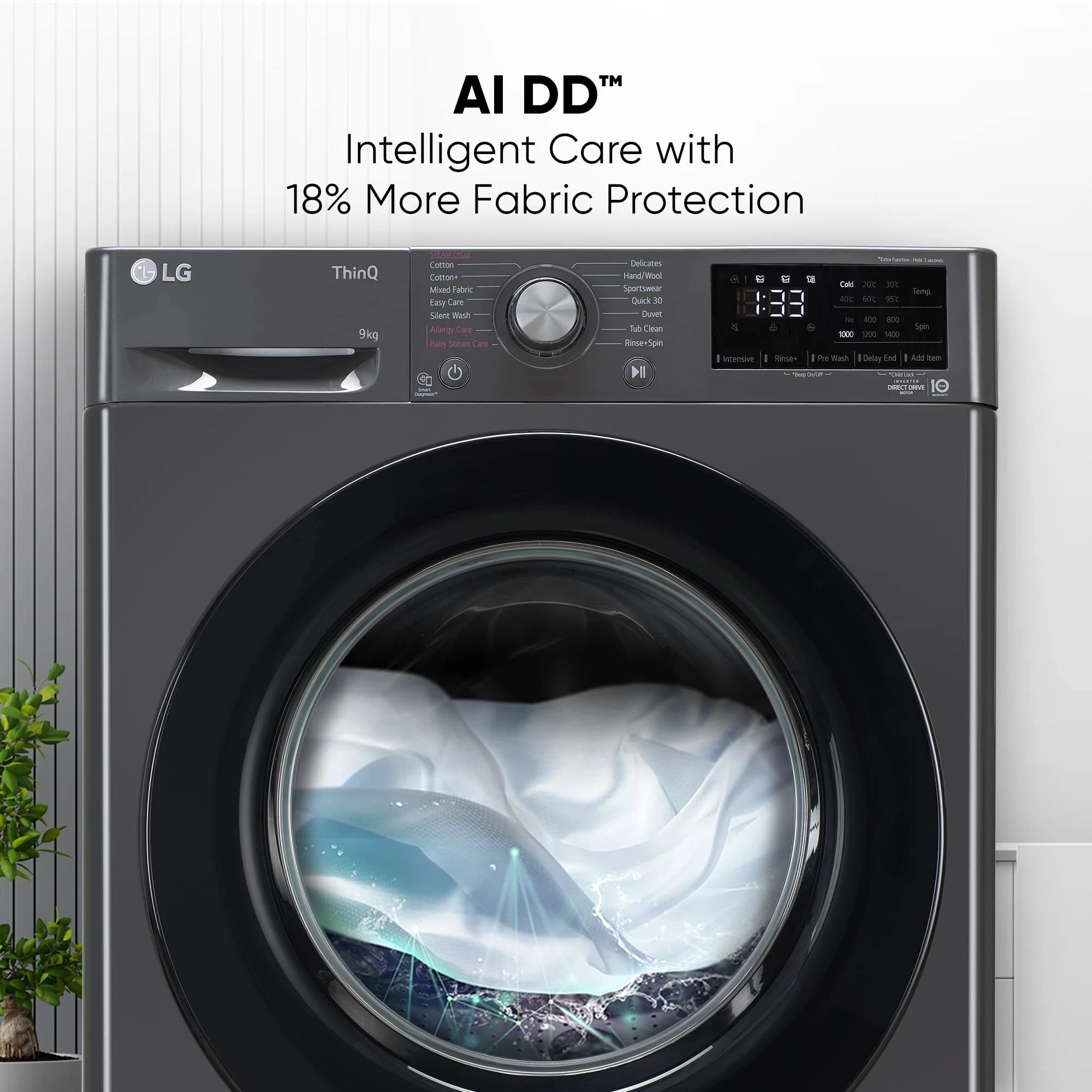 LG Front Load Washing Machine FHP1209Z5M 9 Kg 5 Star Wi-Fi Inverter AI Direct Drive 6 Motion DD & Steam Hygiene Wash In-Built Heater.