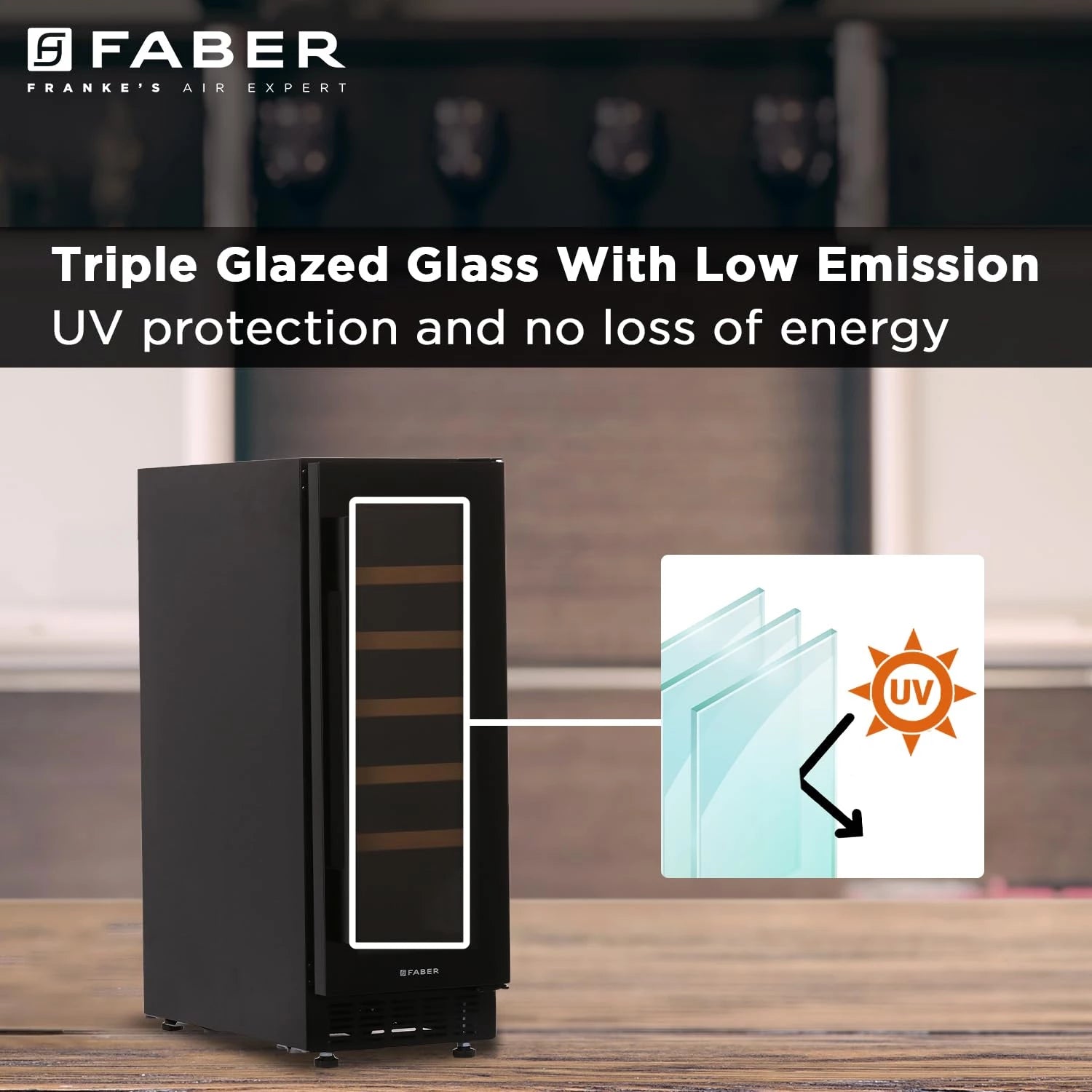 Faber 58L 20 Bottles Wine Chiller|Freestanding cum Built-in|Frost-Free,5-20°C,|SS Handle,Wooden Shelves,Reversible Door,Touchpad & LED Display