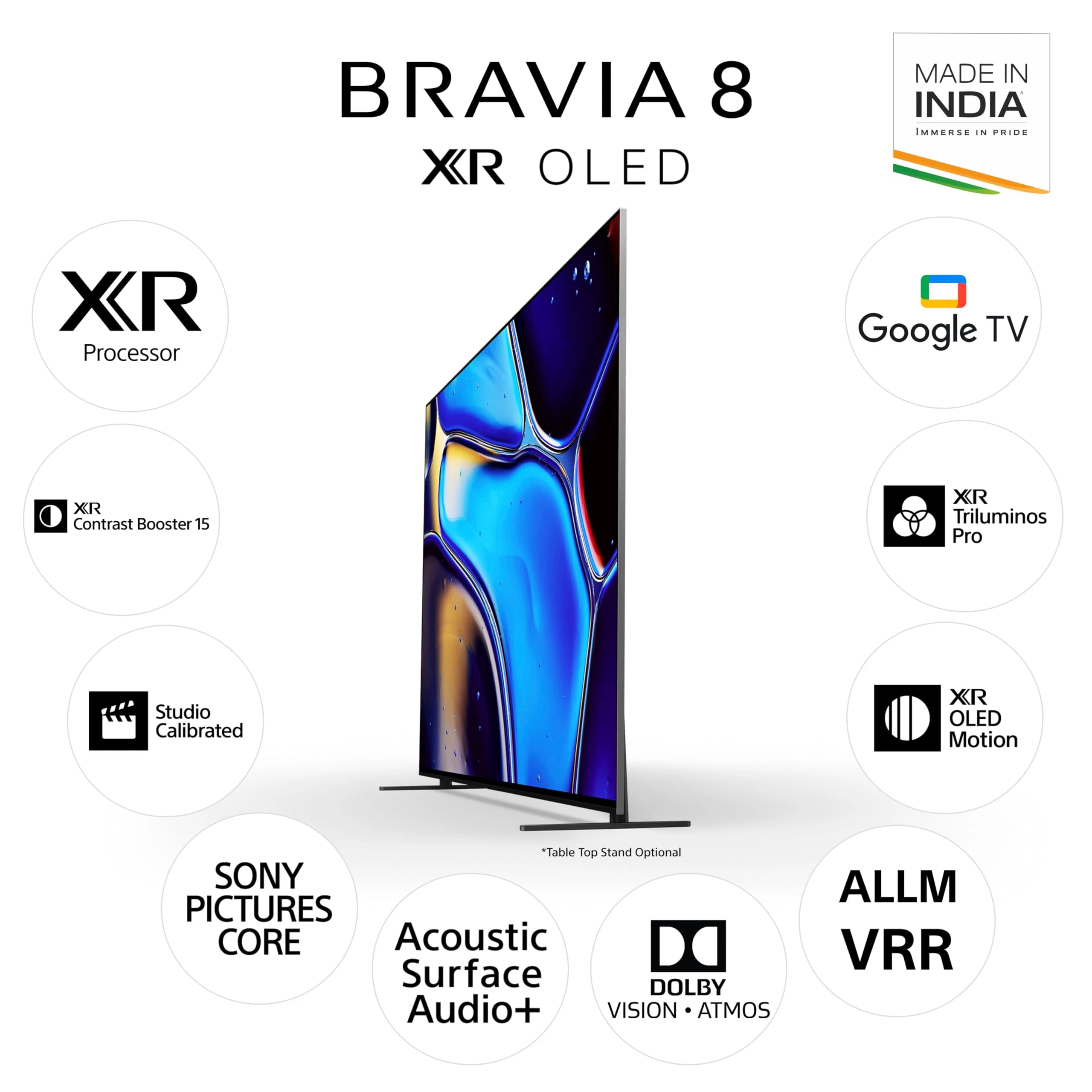 Sony BRAVIA 8 Series 139 cm (55 inches) 4K Ultra HD AI Smart OLED Google TV K-55XR80 (Black)