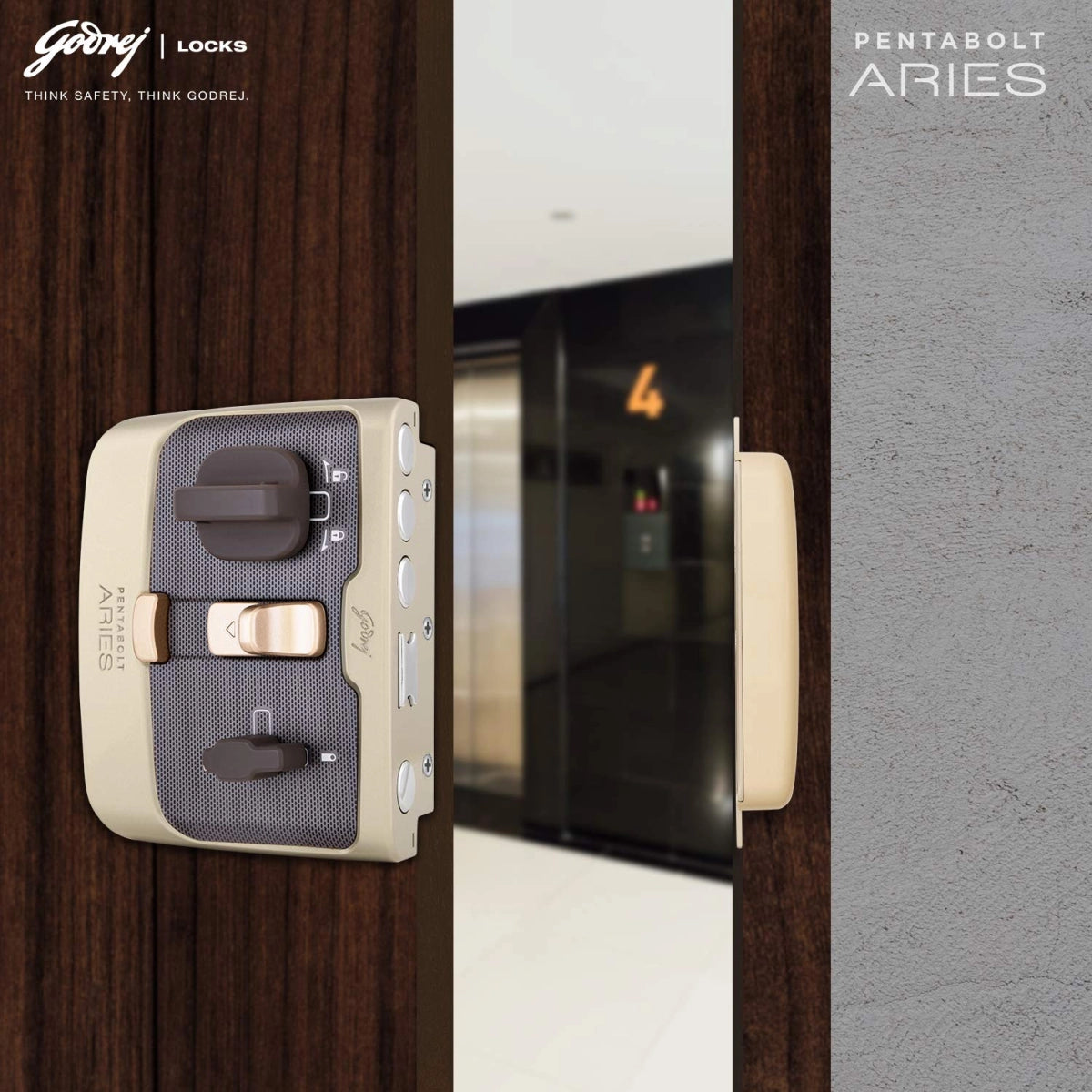 godrej door locks Pentabolt Aries 1CK DB Vegas Gold 6363