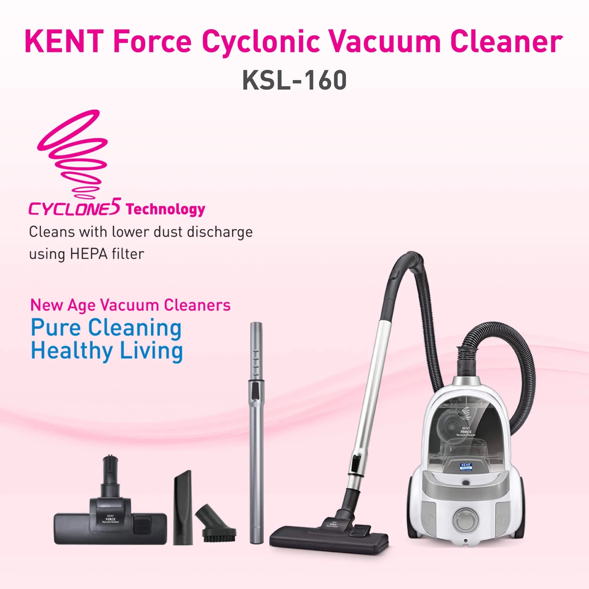 KENT Force Cyclonic Vacuum Cleaner 2000W (White/Silver)