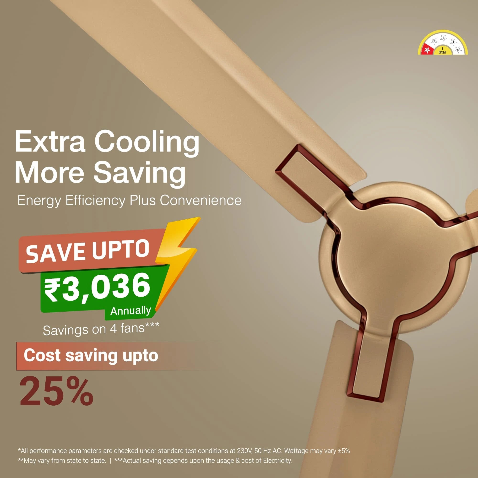 V-Guard Exado Pro AS: Anti Dust High Speed Ceiling Fan for Home | Energy Efficient | 400 RPM | 240 m3/min Air Delivery | Dust Repellent Tech | Easy to Clean | IMPERIAL GOLD