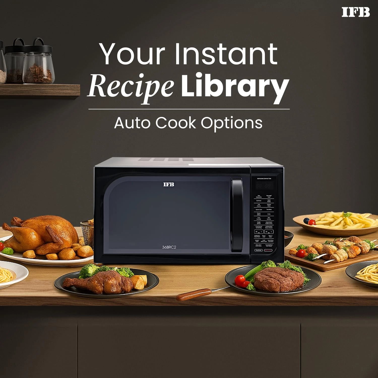 IFB 36BRC2 Rotisserie Convection Microwave Oven, 36L, 1000W, 125 Auto Cook Menus, Black