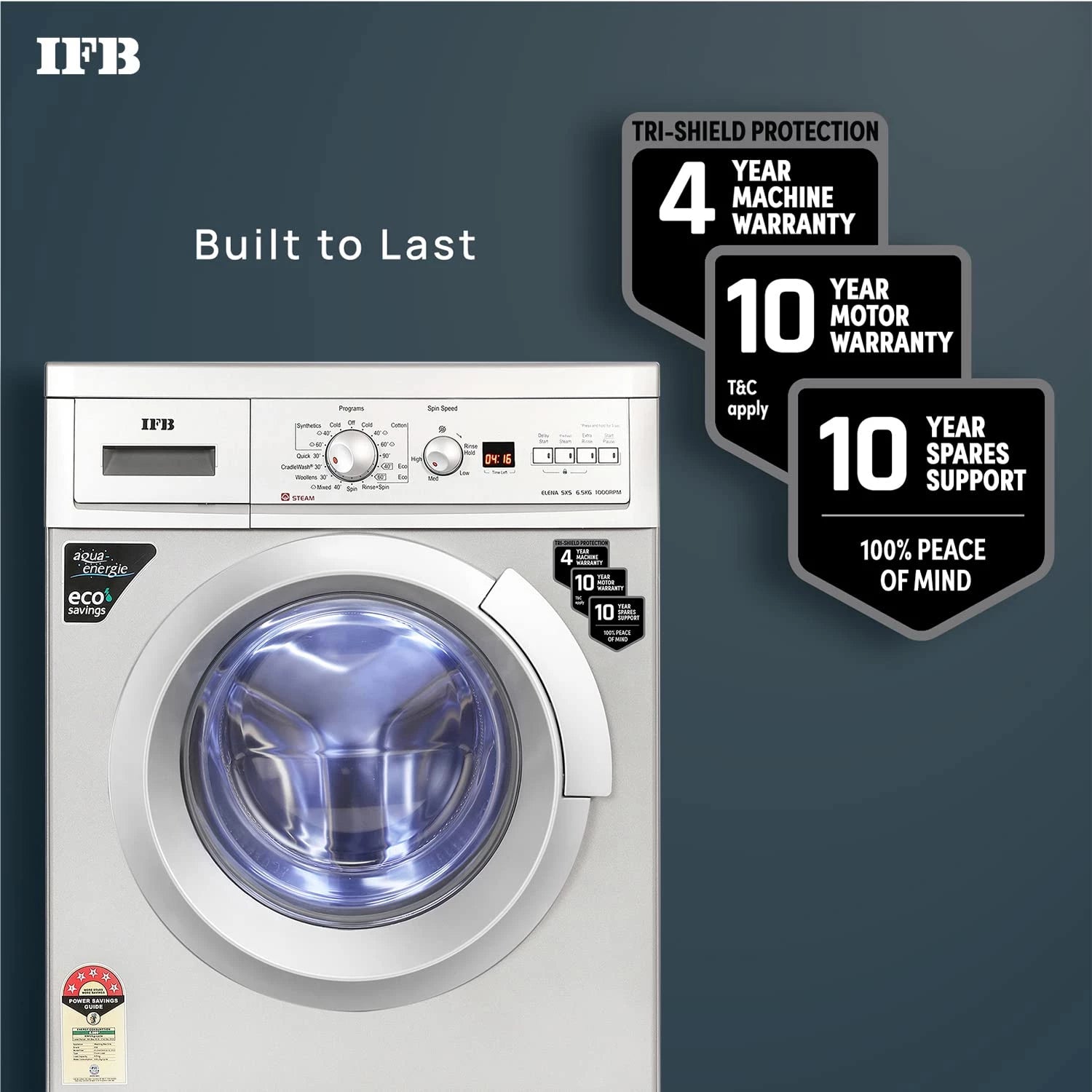 IFB Front Load Washing Machine ELENA SXS 6510, 5 Star, 6.5 Kg, 2X Power Steam, Silver, In-built Heater, 4yr Warranty