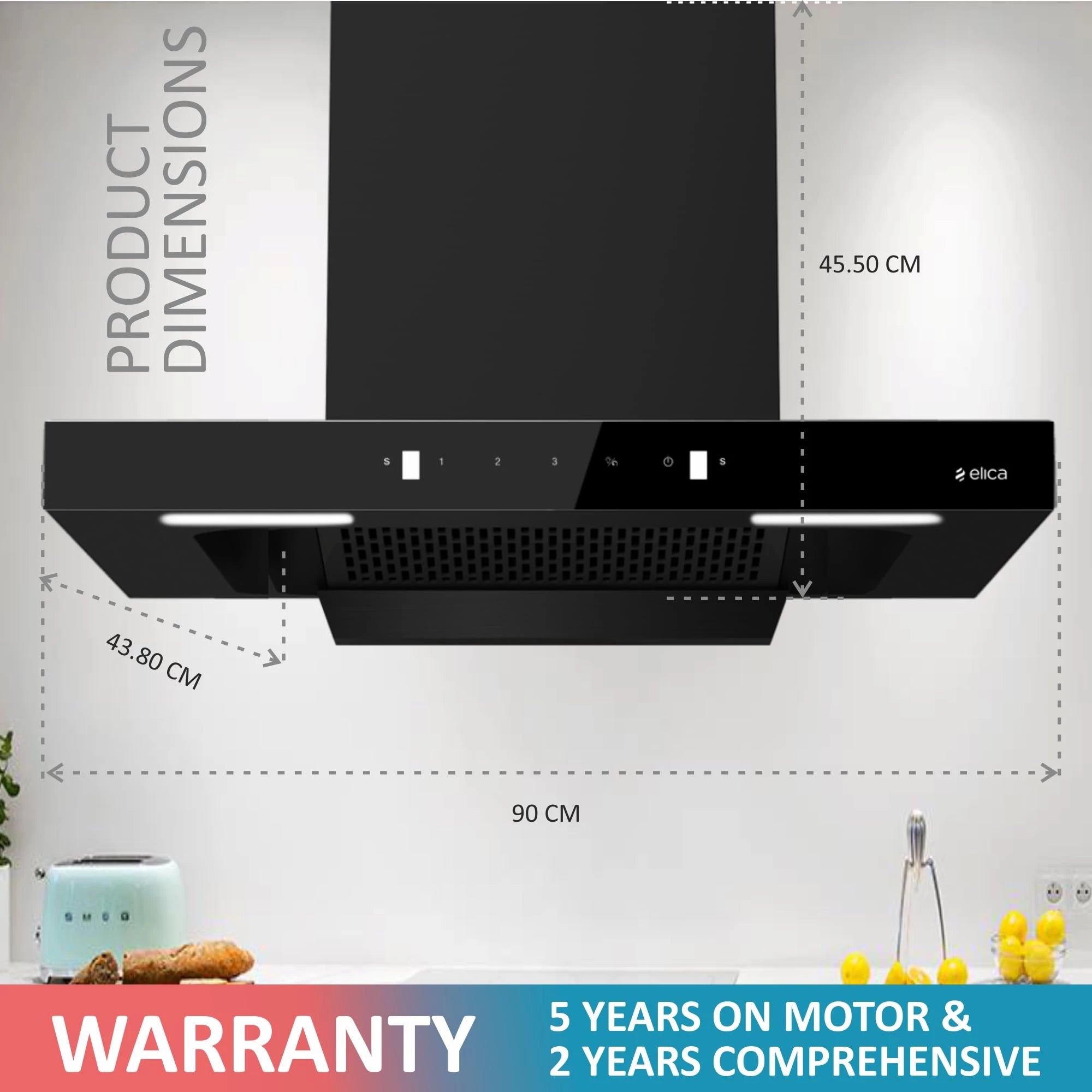 Elica 90 cm 1310 m3/hr Filterless Autoclean Kitchen Chimney (FL 900 SPT HAC MS NERO, Touch + Motion Sensor Control, Black)