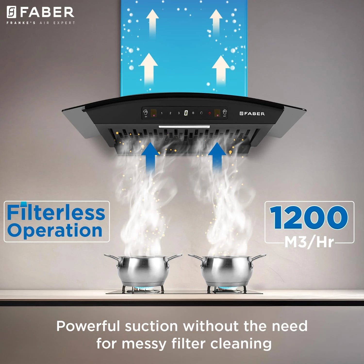 Faber 60 cm 1200 m³/hr Autoclean Curved Chimney| Black Filterless with Oil Collector |8 Yrs Motor & 2Yrs Comprehensive Warranty by Faber | Touch & Gesture Control | Hood Venice IN HC SC FL BK 60