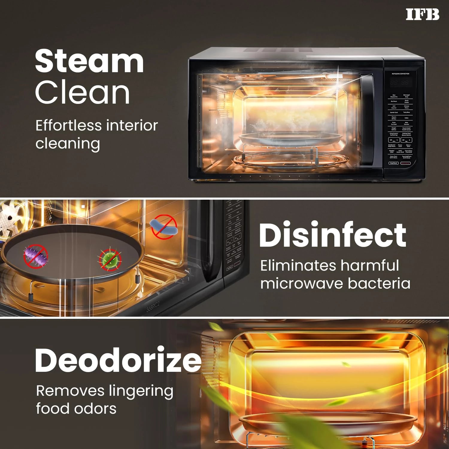IFB 36BRC2 Rotisserie Convection Microwave Oven, 36L, 1000W, 125 Auto Cook Menus, Black