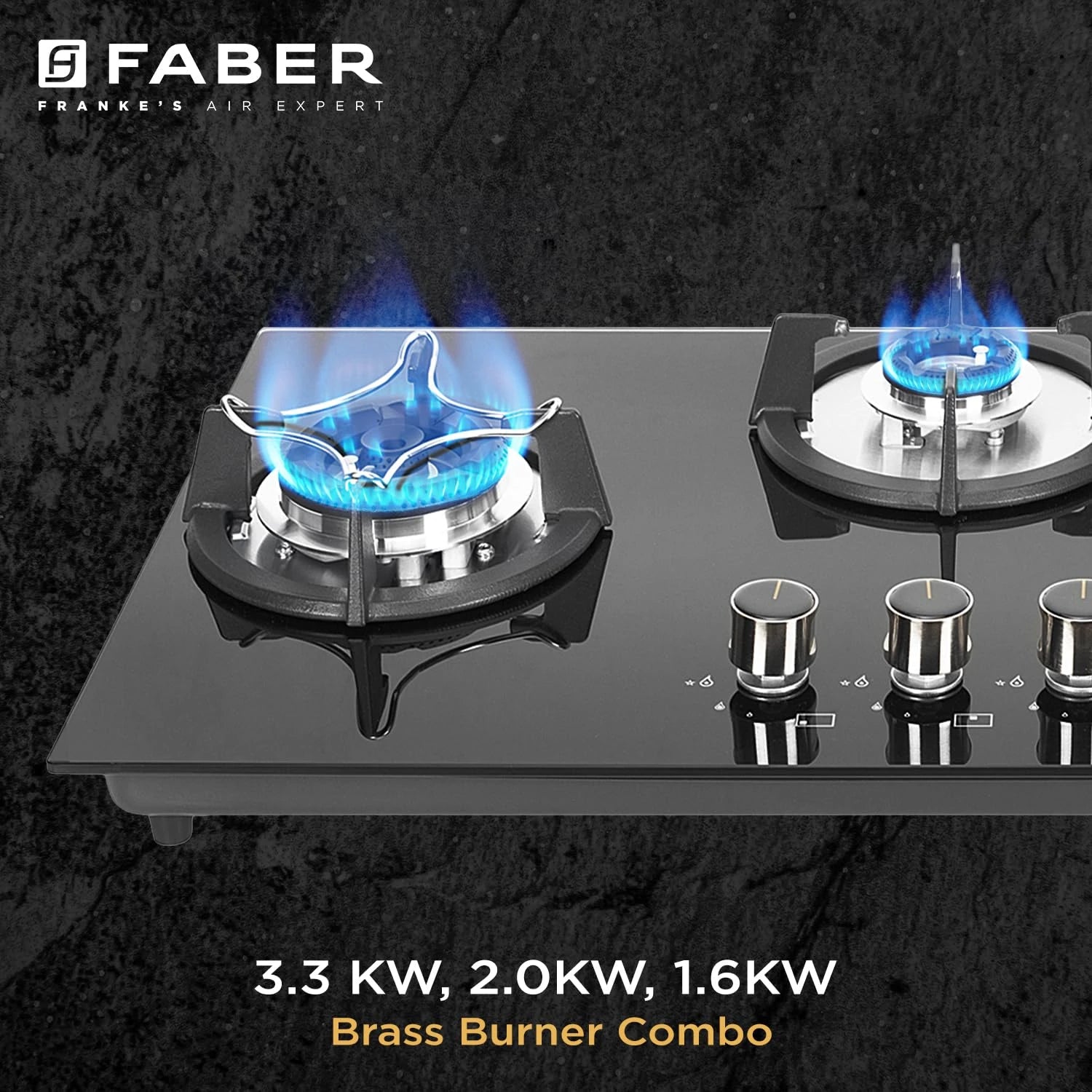 Faber Hob 3 Burner | Auto-Ignition | Spillage Proof | HOB SUPERIA HT763 BR AI | Concealed Chamber | Metal Knobs | Pan Support | Black Glass Finish |5 Yr Warranty on Burner & Glass | 1 Yr comprehensive