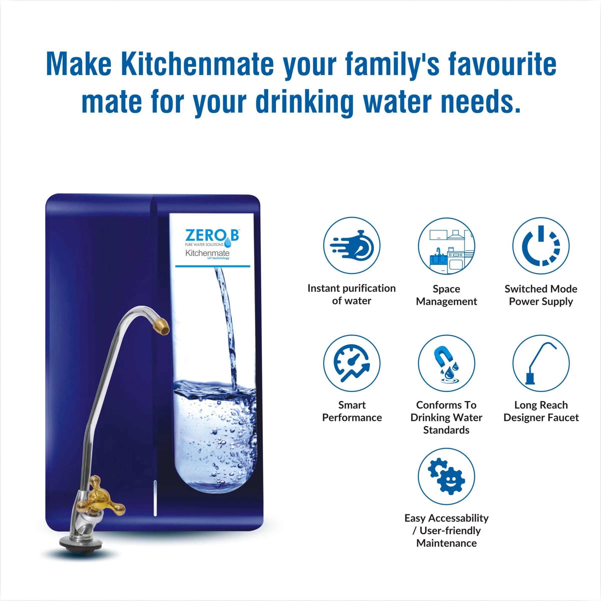 Zero B Kitchenmate UV Water Purifier 4 Stage Instant Purification (Multicolour)