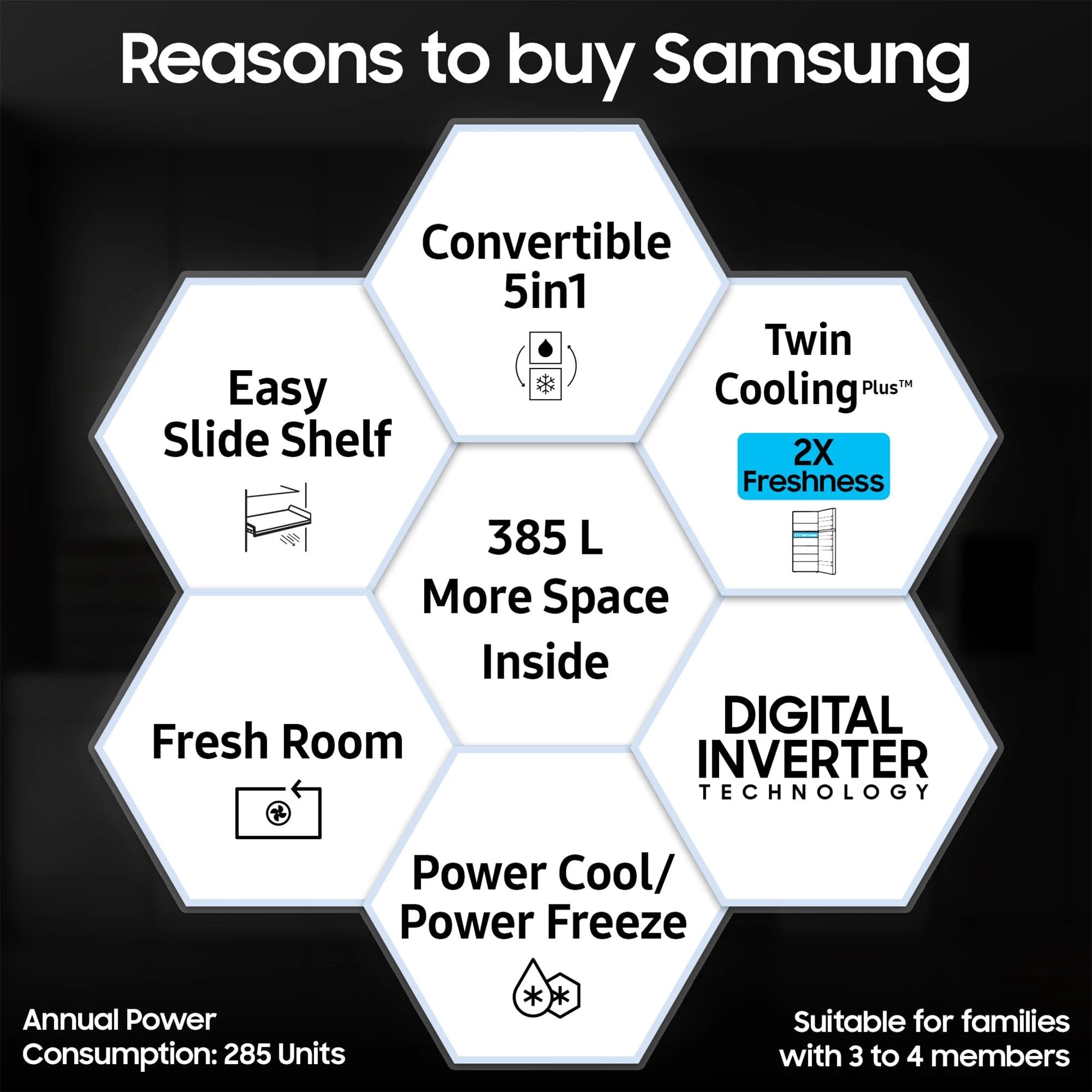Samsung 385 L, 2 Star, Convertible 5-in-1 Digital Inverter, with Display Frost Free Double Door Refrigerator (RT42C5532S9/HL, Silver, Refined Inox)