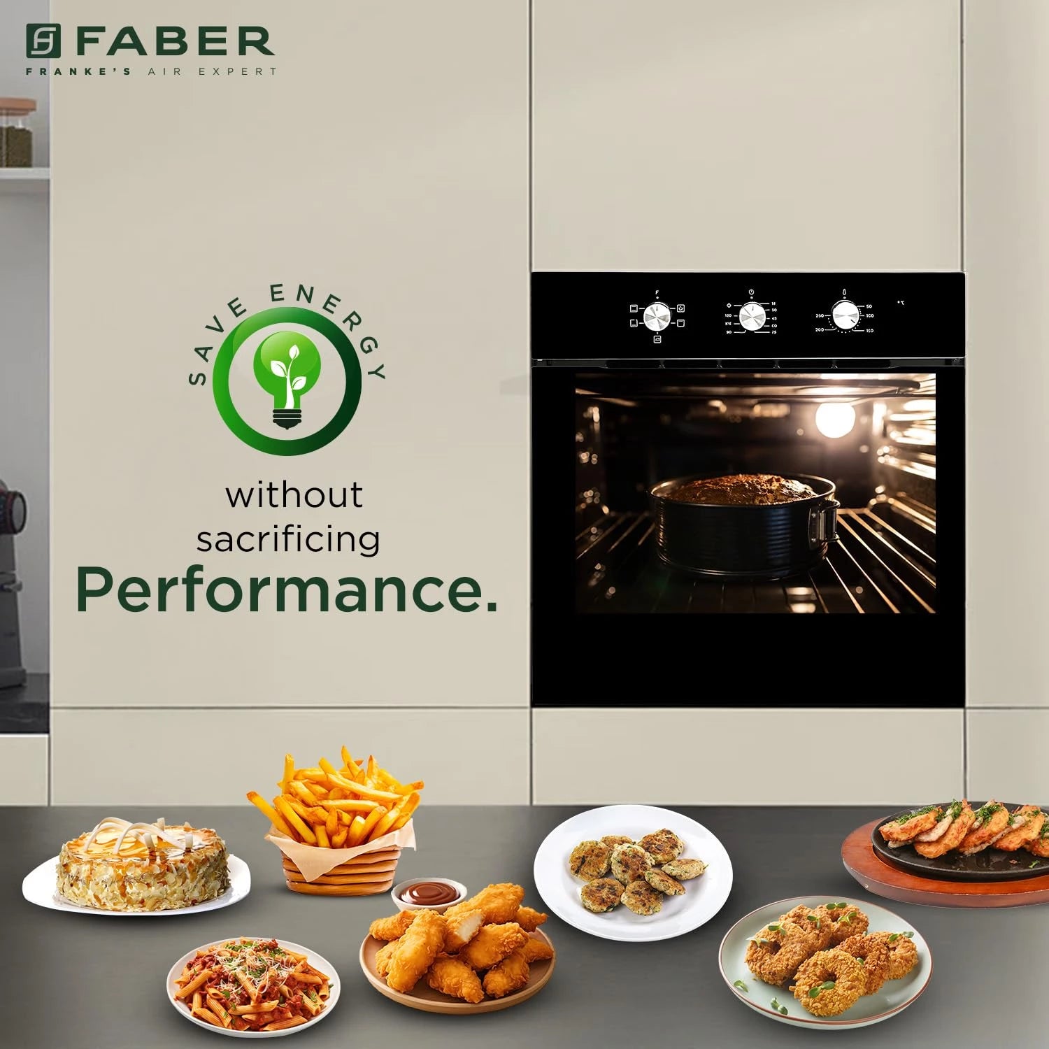 Faber 80L Built-In Full Black Glass Oven||Mechanical Timer||5 Cooking Functions with Grill Rack,Grill Tray||2-Layer Glass Door, 50–250°C Temp Range||FBIO 80L 5F BK||2Yr Comprehensive Warranty