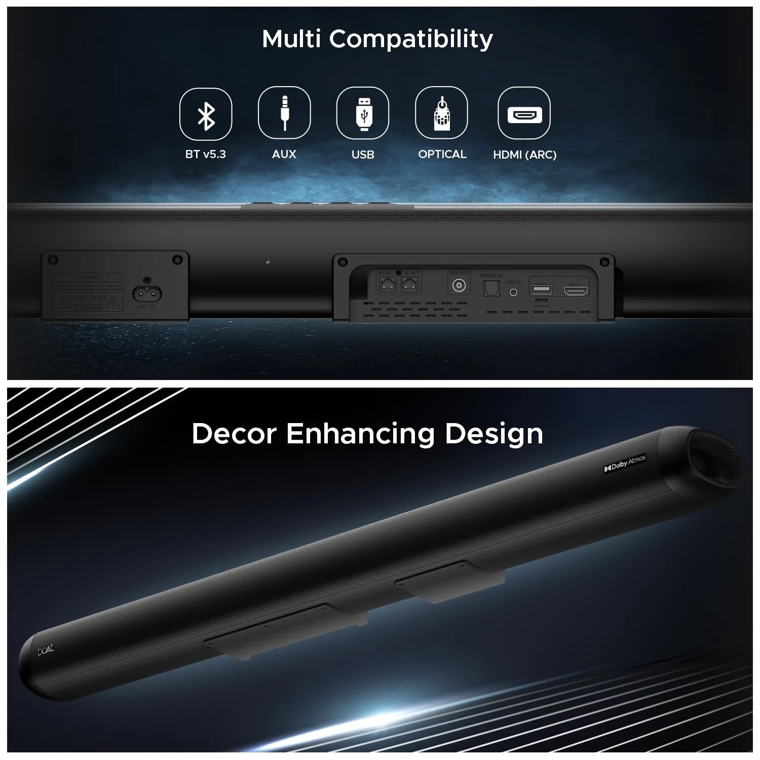 boAt Aavante Bar 5500DA 500W Bluetooth Soundbar w/Dolby Atmos & Cinematic Sound,5.1.2 Channel,8 Drivers for Surround Sound Effect,Multi- Compatibility, Remote Control(Premium Black)