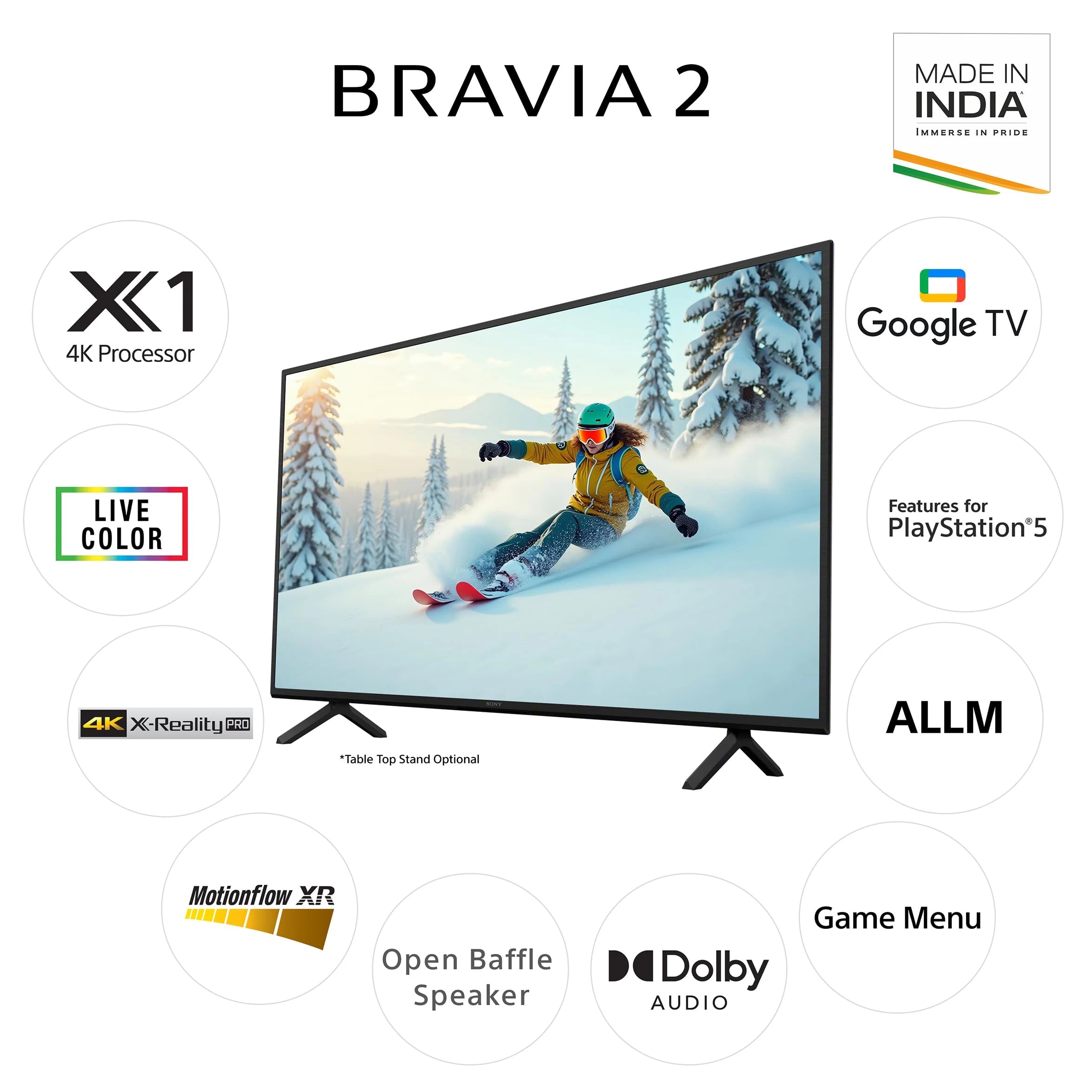 Sony 164 cm (65 inches) BRAVIA 2 4K Ultra HD Smart LED Google TV K-65S25B (Black)