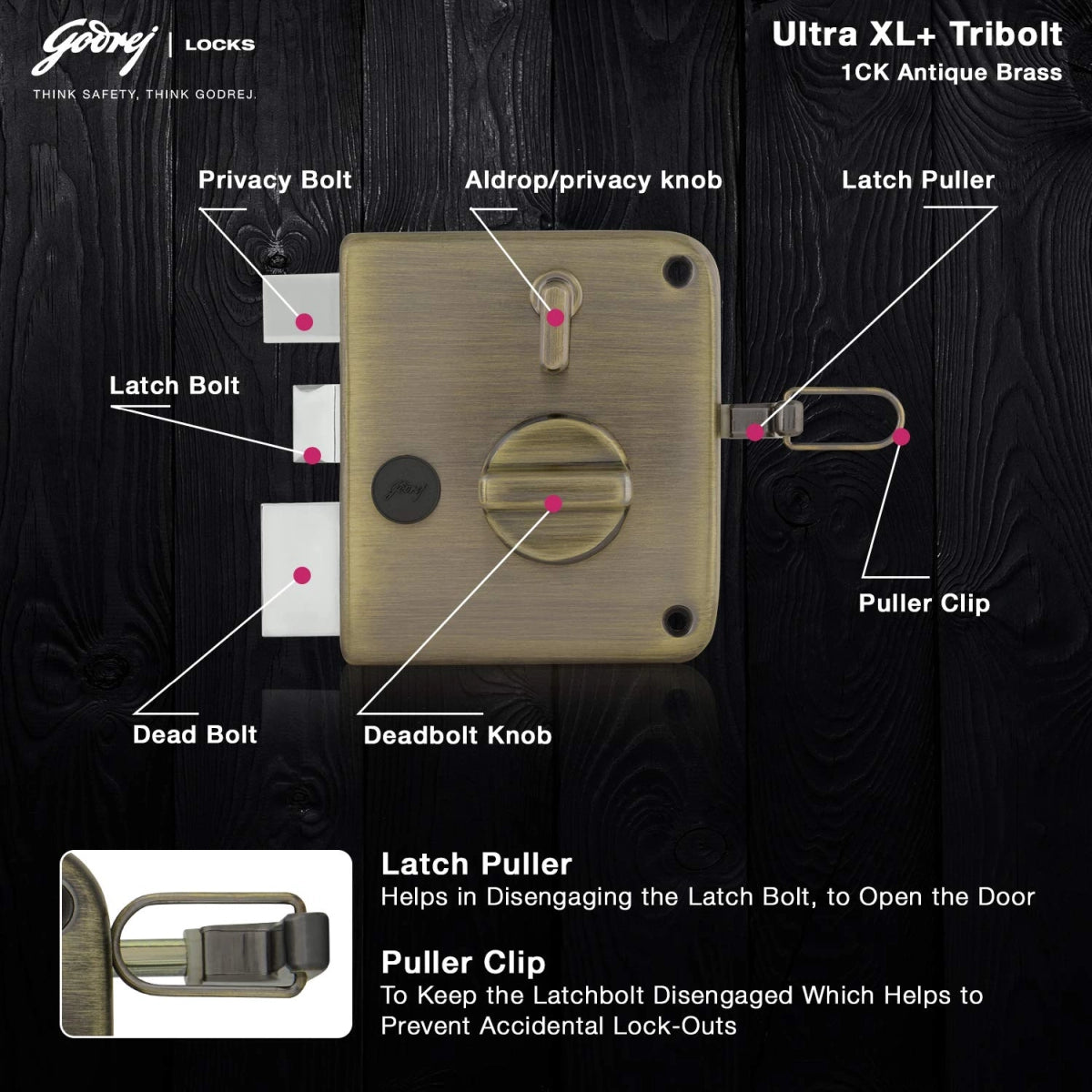 Godrej Ultra XL+ Tribolt 1CK outside opening Antique Brass