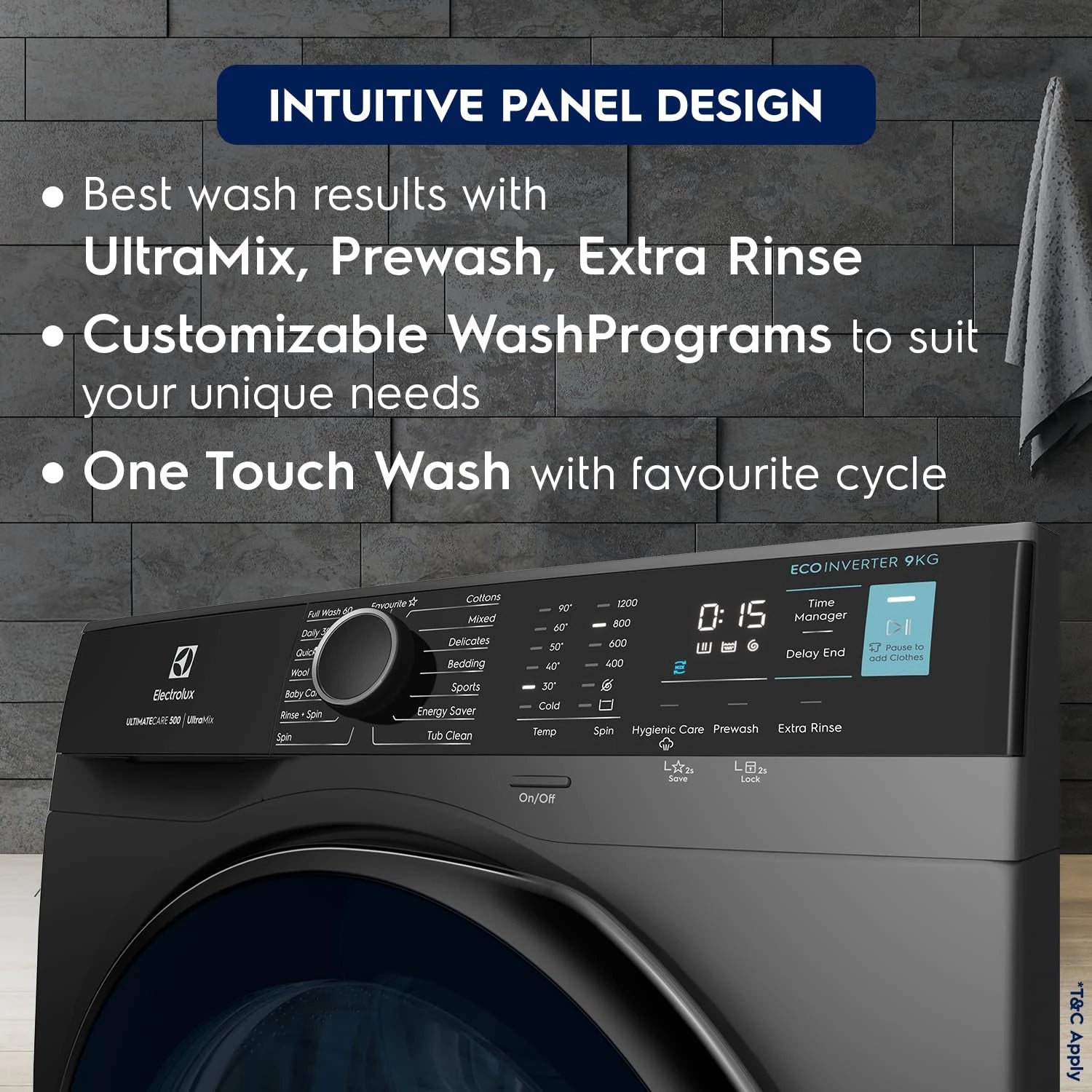 Electrolux 9kg 5 Star Fully Automatic Front Load Washing Machine with UltraMix, Full Load Vapour Wash for Sustainable Clothing, Hygienic Care, EcoInverter, Dark Silver, UltimateCare 500, EWF9024R5SB