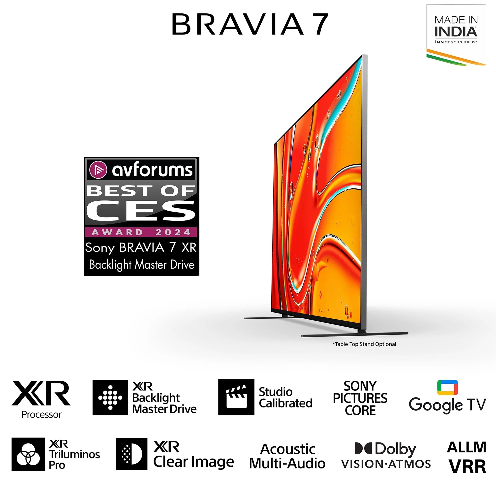 Sony 164 cm (65 inches) BRAVIA 7 4K Ultra HD AI Smart Mini LED Google TV K-65XR70 (Black)