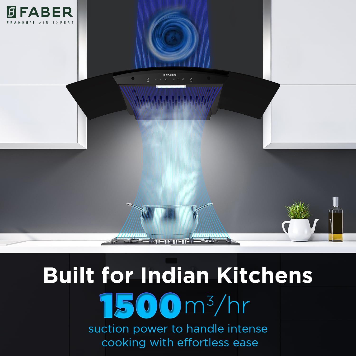 Faber 90cm 1500m3/hr BLDC Autoclean Chimney|Black Matt Filterless|Oil Collector|Touch & Gesture Control|9 Speed Control|LED|12 Yrs Warranty on Motor, 2 Yrs Comprehensive|HOOD IRIS BLDC FL HC BK IN 90