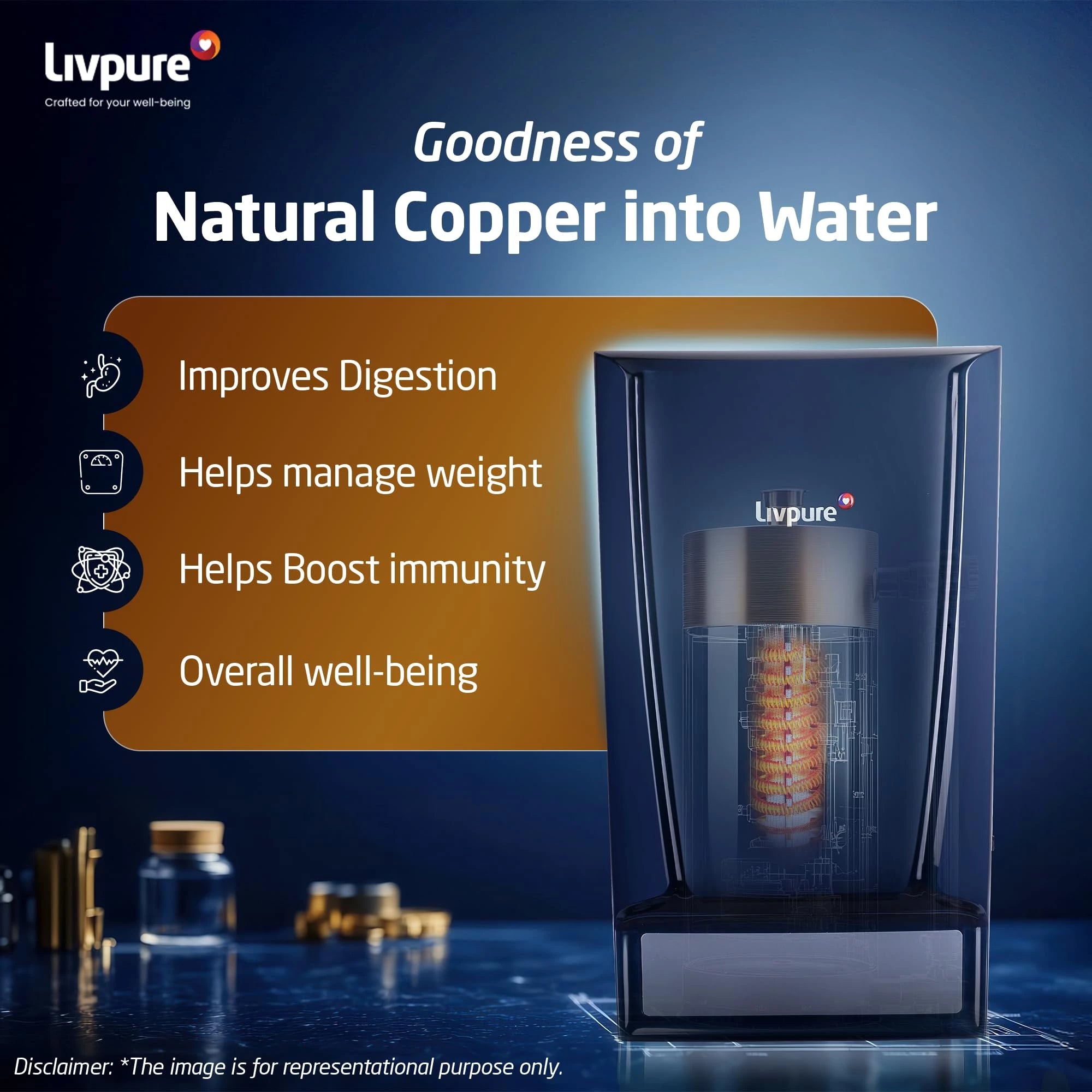Livpure Bolt+Copper+RO+UF+Mineraliser, 80% Water Savings, 7 L tank, Water Purifier for home (Blue) Suitable for Municipal, Tanker, Borewell water