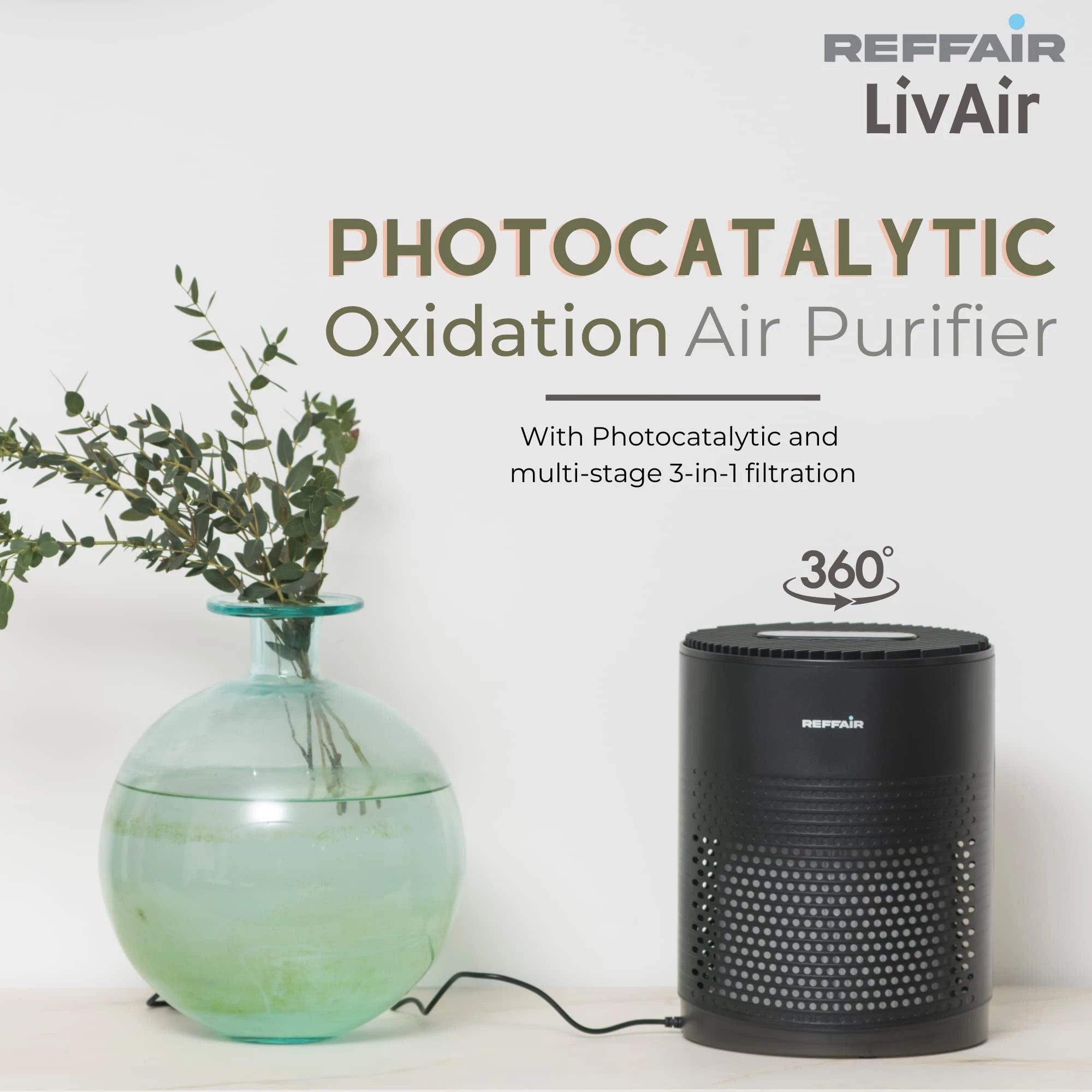 Reffair LivAir Portable Home Air Purifier H13: TRUE HEPA Filter, Carbon, 99.97% Pollutants, TiO2 Module, High Coverage Area.
