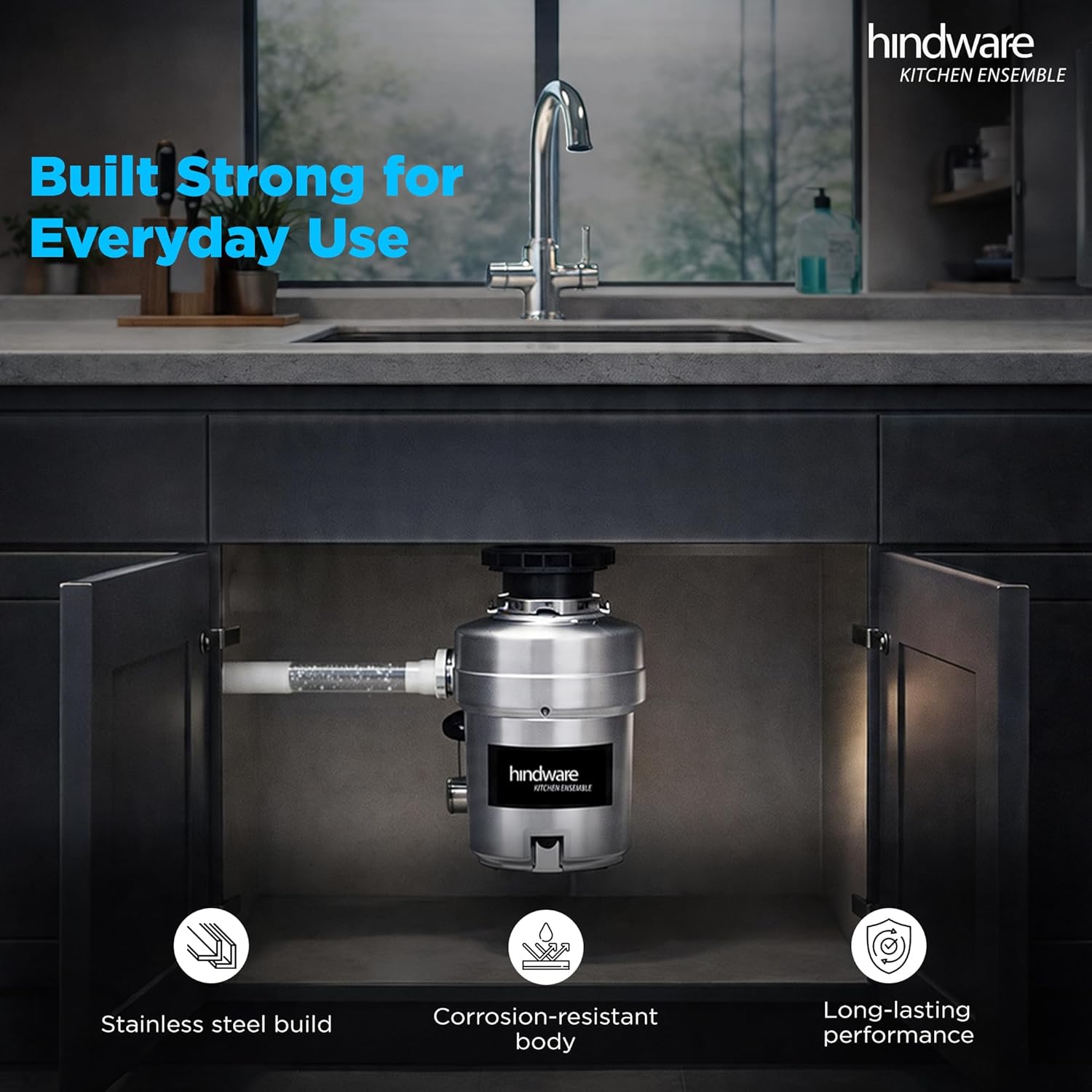 हिंदवेयर FWD-04 फ़ूड वेस्ट डिस्पोजर स्टैंडर्ड-0.5HP (सिल्वर)