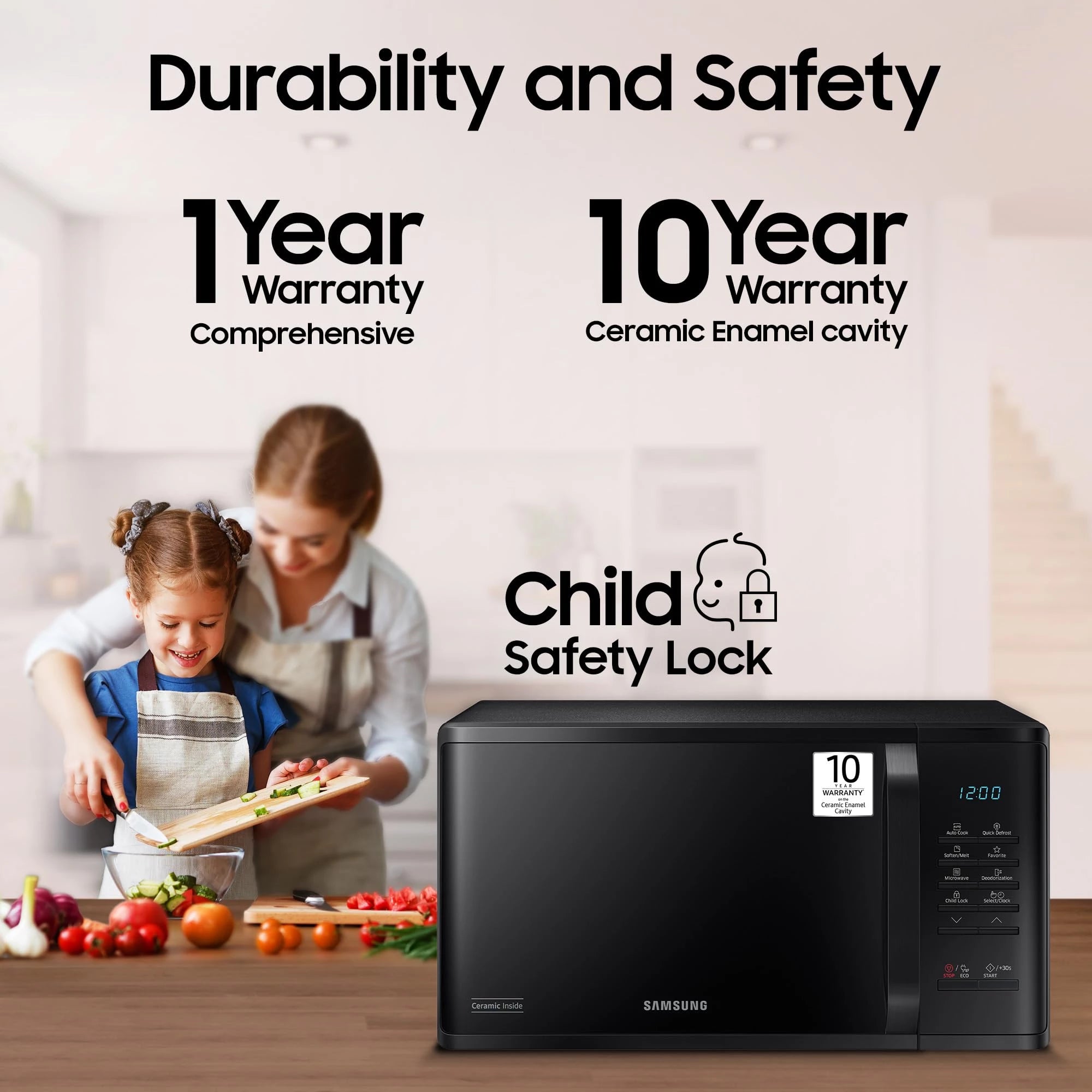Samsung 23 L Solo Microwave Oven (MS23A3513AK/TL, Black, Auto Cook Programs, Child Safety Lock, Memory Feature, Deodorization, Ceramic Enamel Cavity with 10 year warranty)