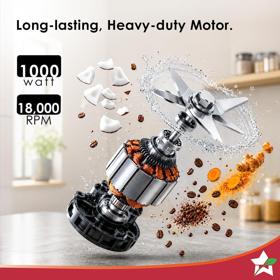 Wonderchef Inox 63155305 1000W Mixer Grinder with 3 Stainless-steel Jars, Black