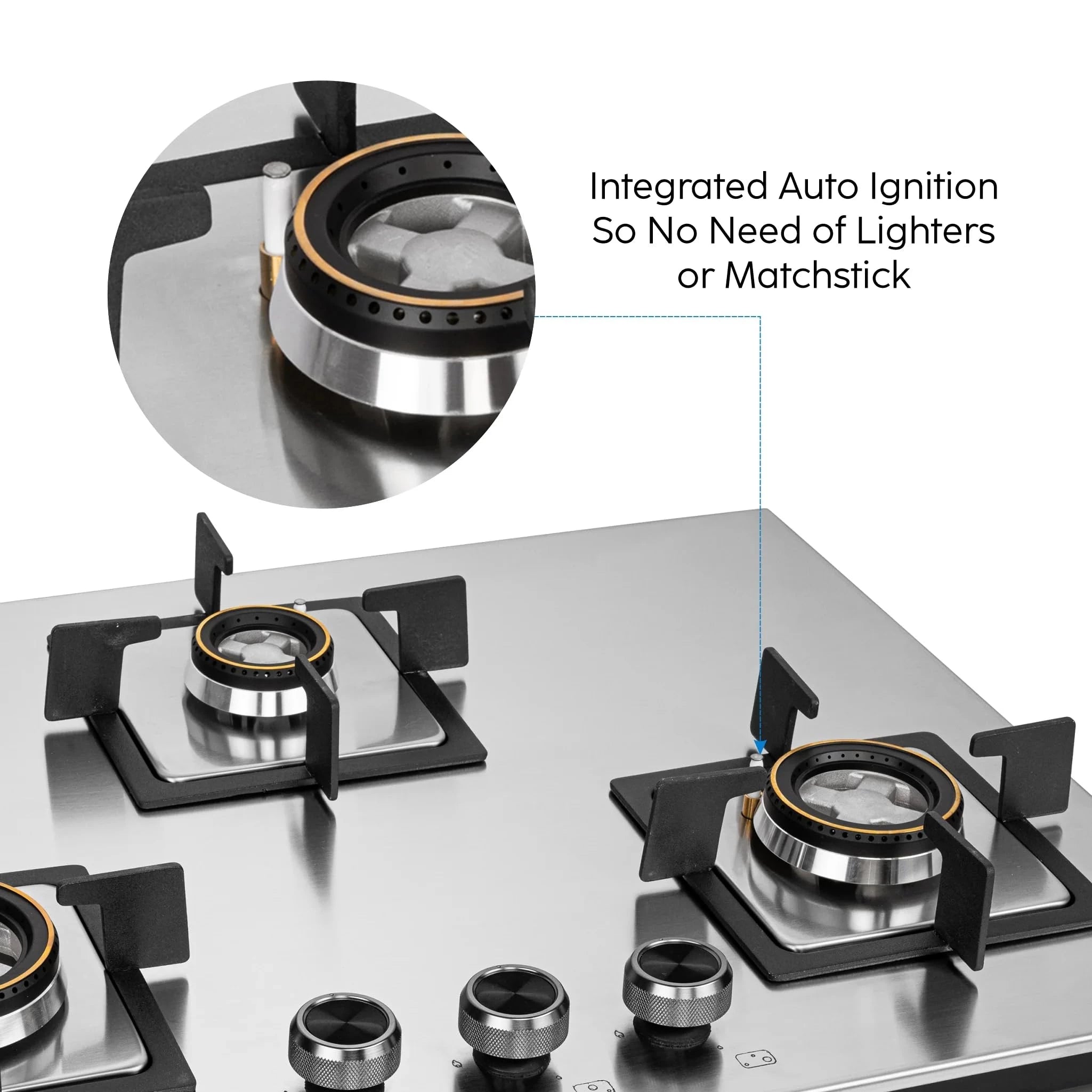 Glen Hob Top 3 Burner Auto Ignition | Dual Use Freestanding & Built In Hob Ultra Tuff Stainless Steel Mini Triple Ring & Double Ring Forged Brass Burners | Hob gas stove 3 burner (BH1073SQHTSSDBMT70)