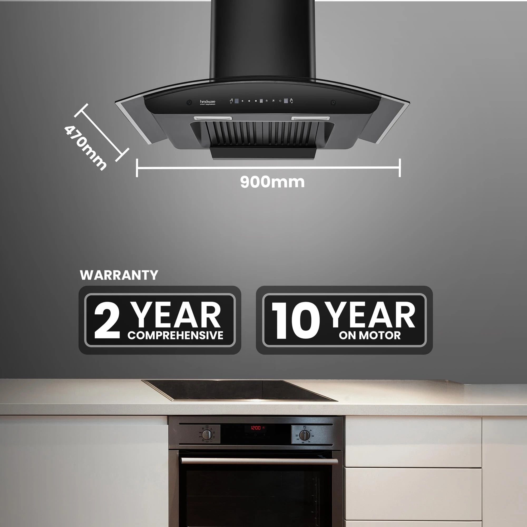 Hindware Smart Appliances Lyra 90 Auto Clean Kitchen Chimney with Max Suction 1300 m3/hr | Energy Efficient LED Lamps | Thermal Auto Clean Technology | Motion Sensor | Kitchen Chimney