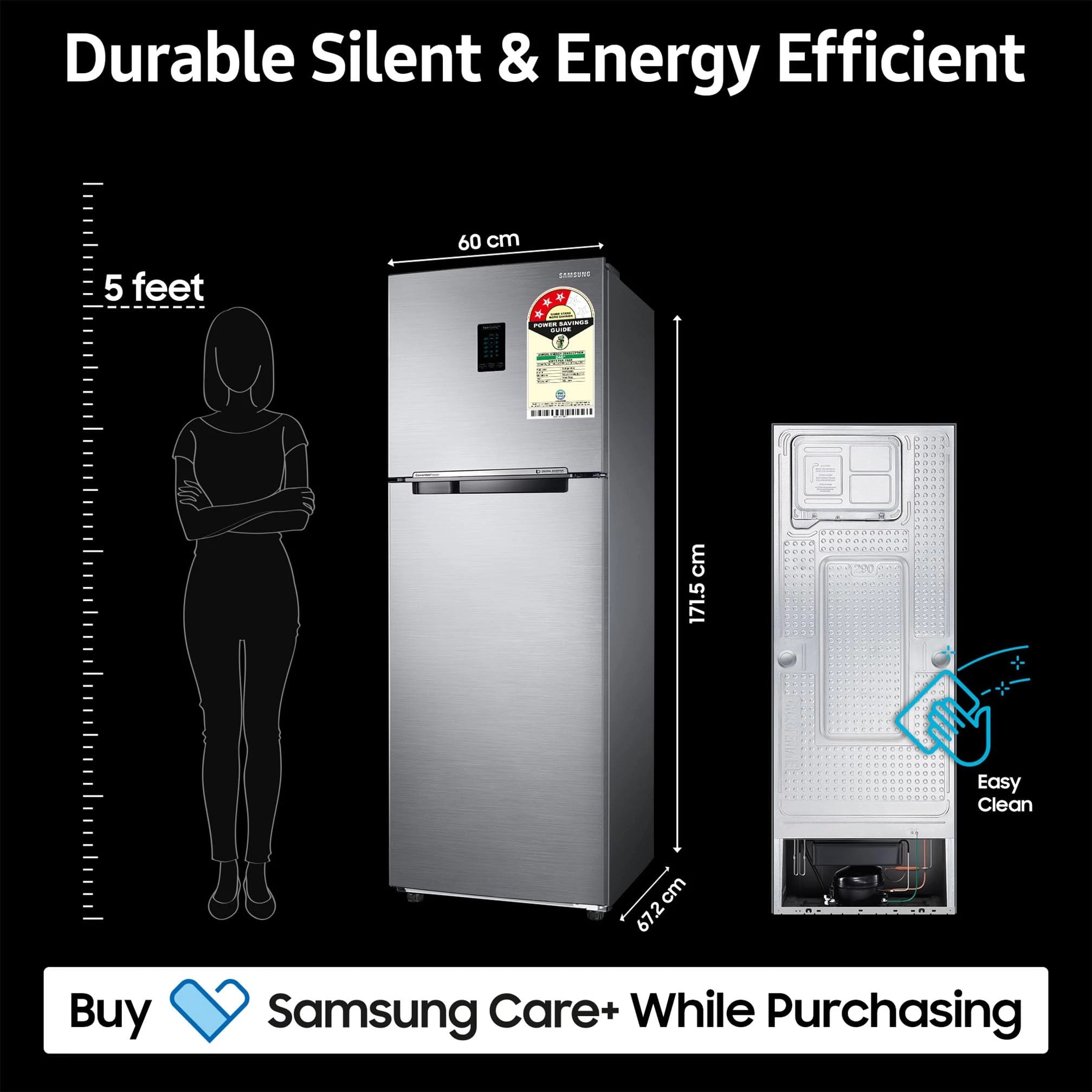 Samsung 322 L, 3 Star, Convertible 5-in-1 Digital Inverter with Display Frost Free Double Door Refrigerator (RT37C4523S8/HL, Silver, Elegant Inox)
