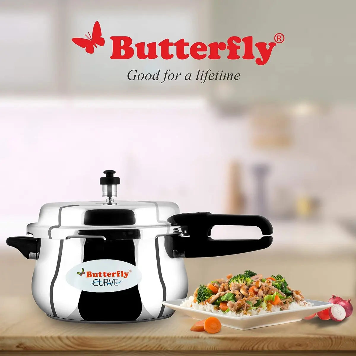 Butterfly Curve Stainless Steel Outer Lid Pressure Cooker, 5.5 Litre